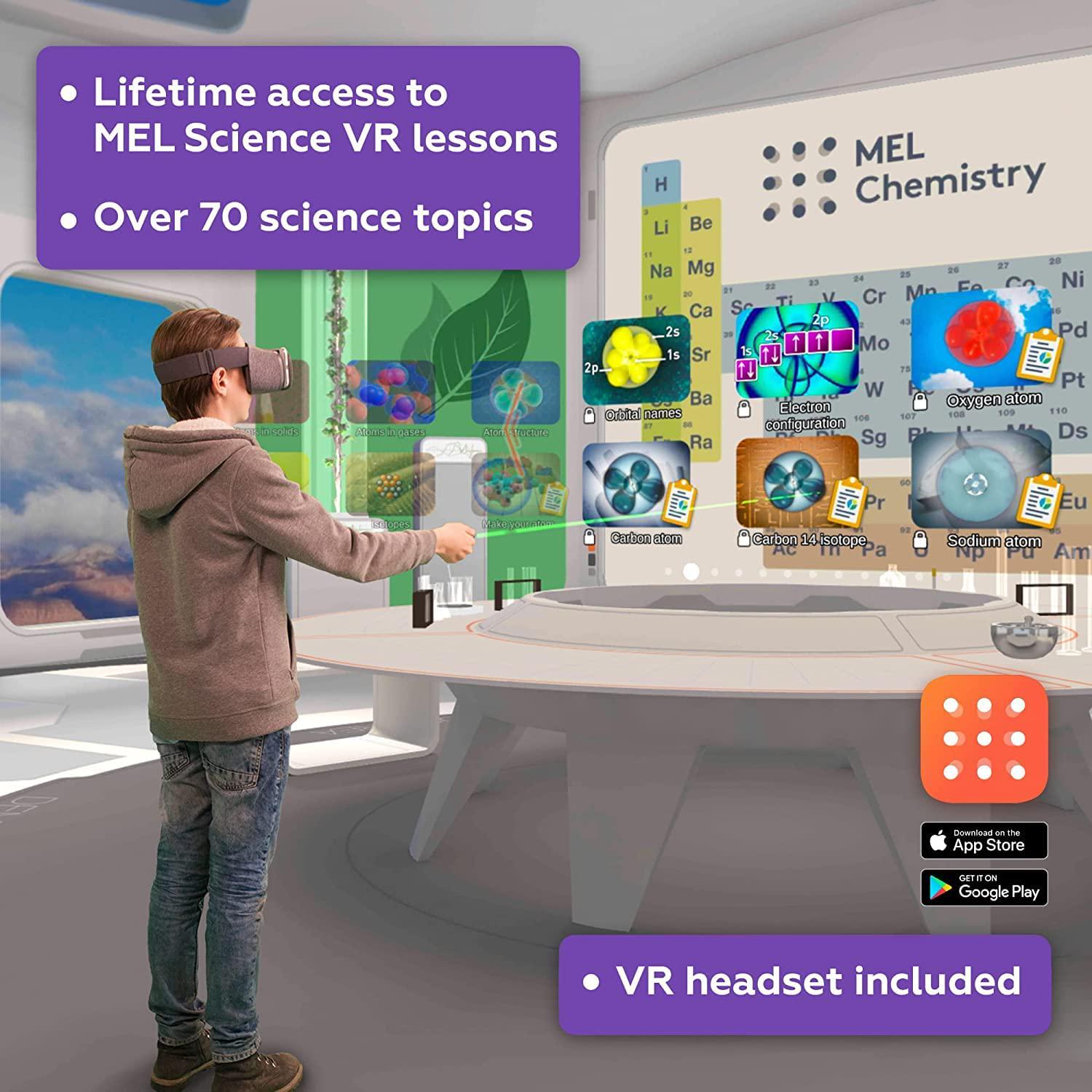 Mel, MEL Chemistry (Starter kit+VR-Headset+2 Boxes Experiments) Science Experiments Chemistry Sets for Kids DIY Educational Science Box Learning and Education Toys Stem Projects for Boys and Girls