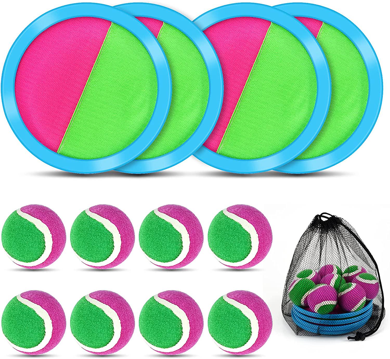 MENOLY, MENOLY Toss and Catch Ball Set for Kids, Paddle Ball Games Set, Sticky Ball Catch Game with 4 Paddles 8 Balls for Outdoor Games, Beach, Yard