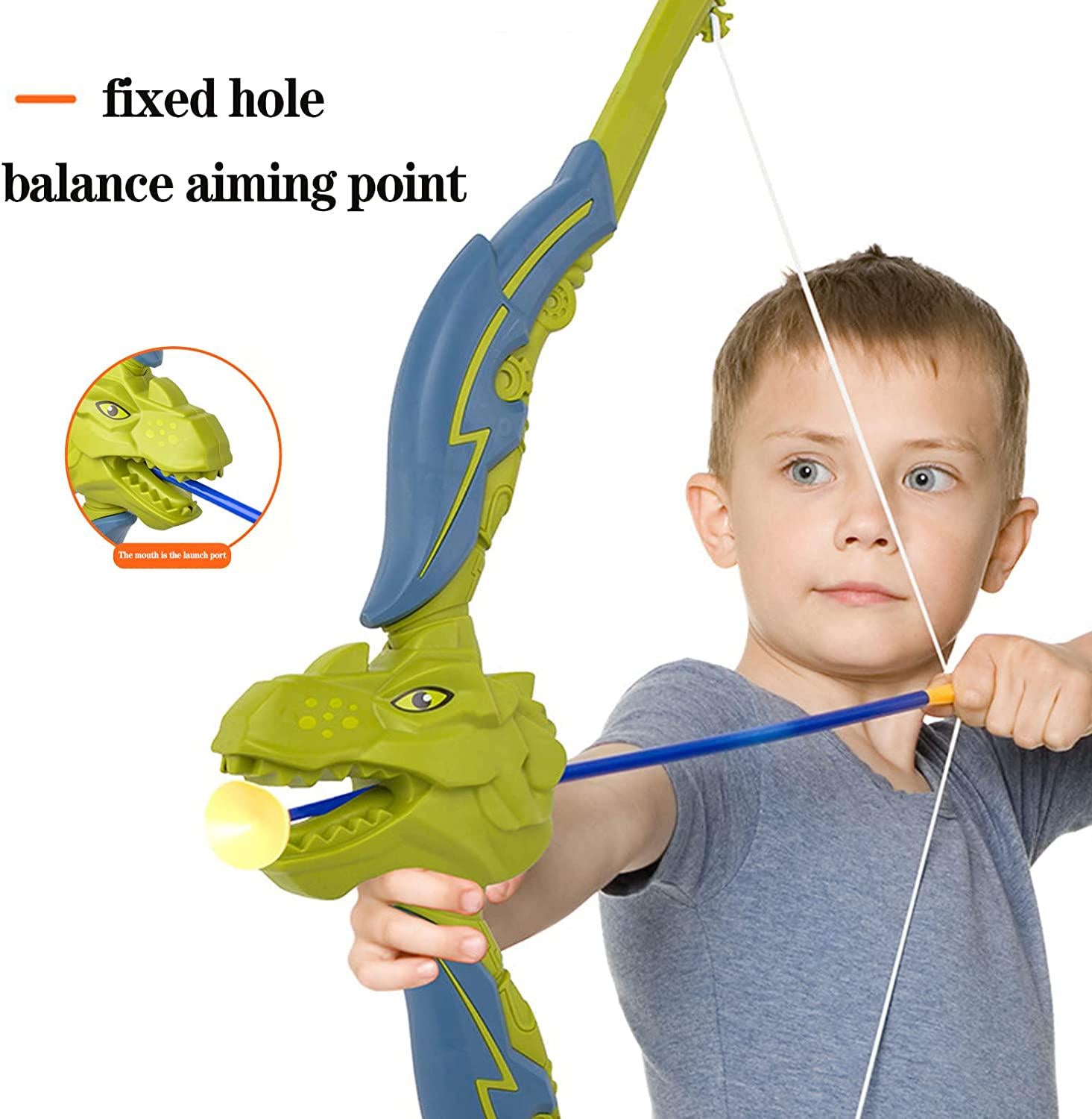 MERPELO, MERPELO Kids Dinosaur Bow and Arrow Set with 6 Suction Cup Arrows, Free Standing Target and a Bowstring Ideal for Indoor, Outdoor Hunting Adventure Games for Boys and Girls
