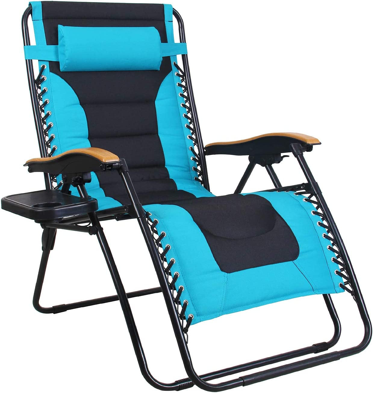 MFSTUDIO, MFSTUDIO Oversized Zero Gravity Chair XL Outdoor Recliners Padded Folding Chair with Cup Holder Pillow, Extra Wide Patio Lounge Chairs for Poolside Camping Lawn Beach, Support 400Lbs(Pacific Blue)