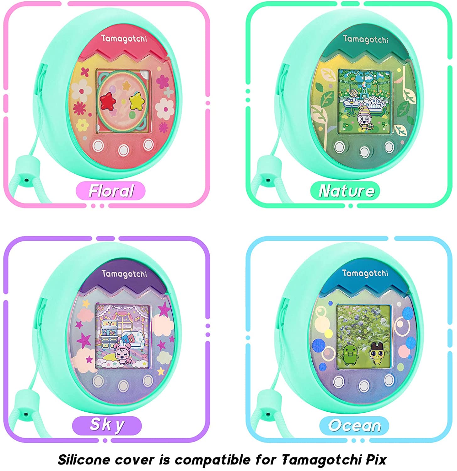 MGZNMTY, MGZNMTY Silicone Cover Case Compatible with Tamagotchi Pix Virtual Pet Machine with Hand Strap (Green)