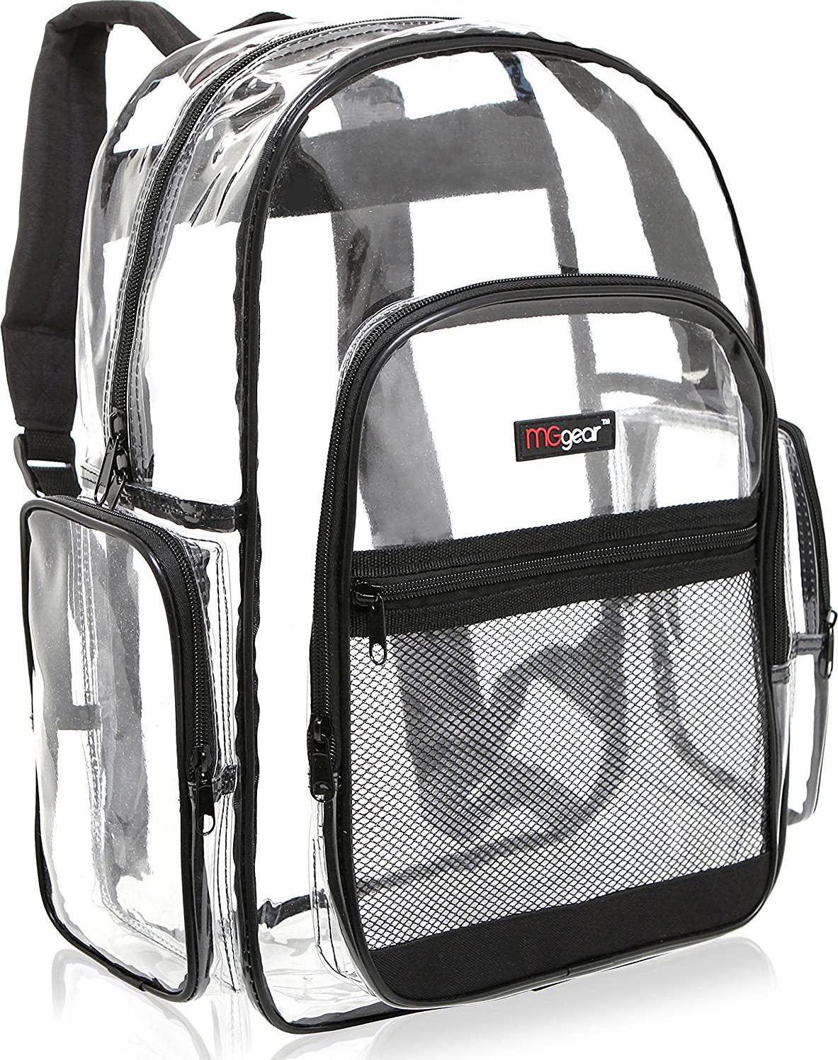 MGgear, MGgear Clear Transparent PVC School Backpack/Outdoor Backpack with Black Trim