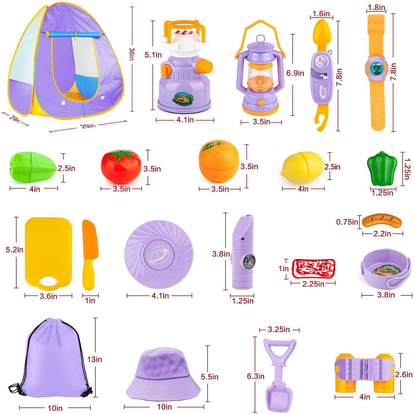 MIBOTE, MIBOTE 45pcs Pop Up Play Tent with Camping Gear Tools Indoor Outdoor Pretend Play Set Toy for Boys/Girls - Including Telescope, Walkie Talkie, Camping Tent, and etc