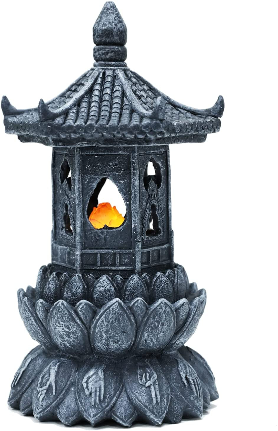 MIBUNG, MIBUNG Solar Pagoda Lantern Outdoor Statue, Buddha Pagoda Sculpture with Solar Lotus Light, Asian Decor Zen Garden Art Japanese Temple Pagoda Lamp for Patio Yard Lawn Home Decorations, Ornament Gift