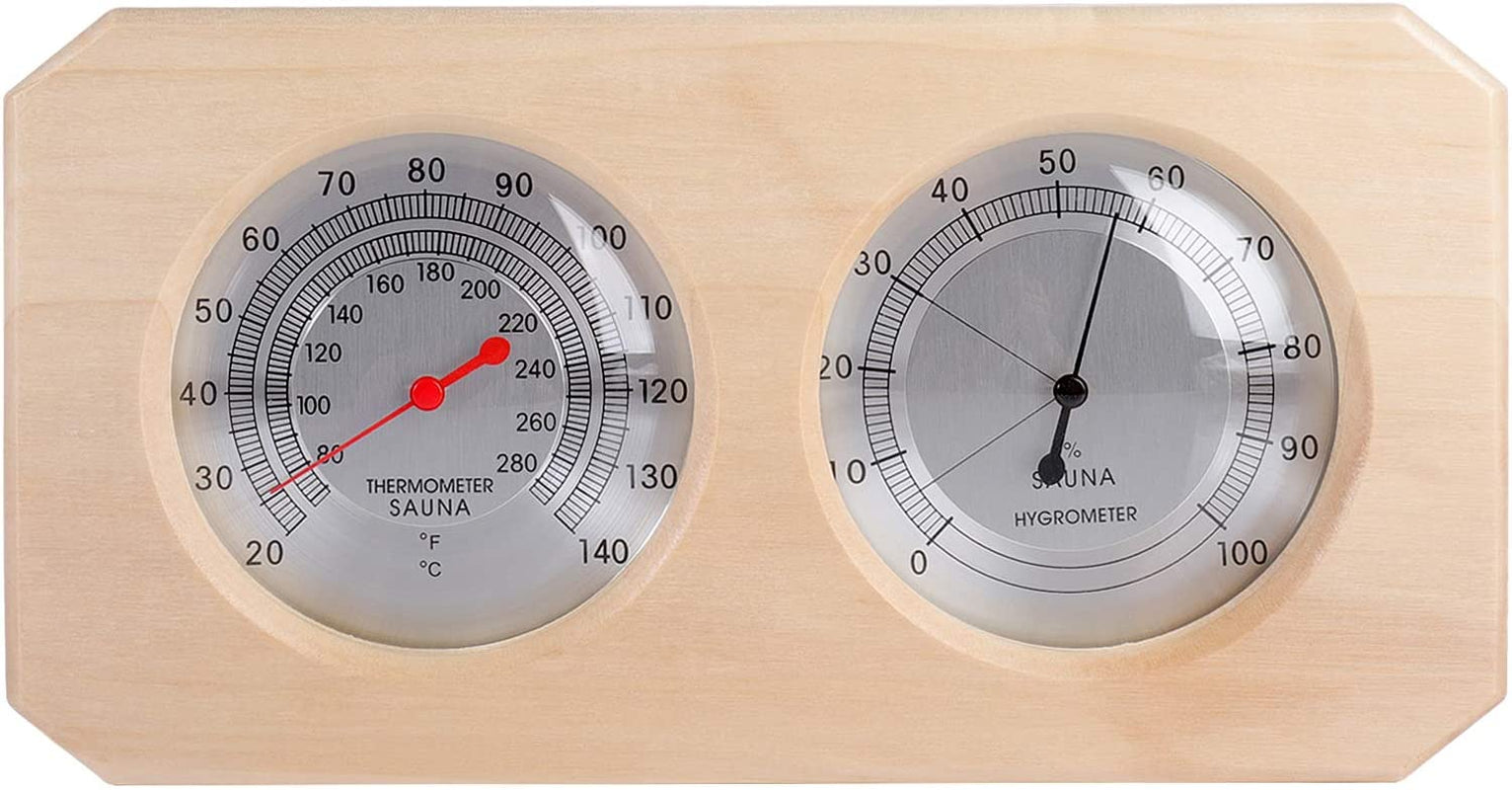 MIFXIN, MIFXIN Wooden Sauna Hygrothermograph Double Dial Thermometer Hygrometer Sauna Room Accessory