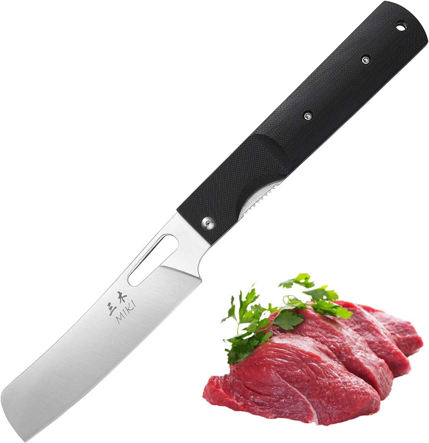 Miki, MIKI Sharp 440A Stainless Steel Blade Japanese Pocket Folding Kitchen Chef Knife Petty Knife Fruit Knife for Outdoor Camping Hunting Cooking