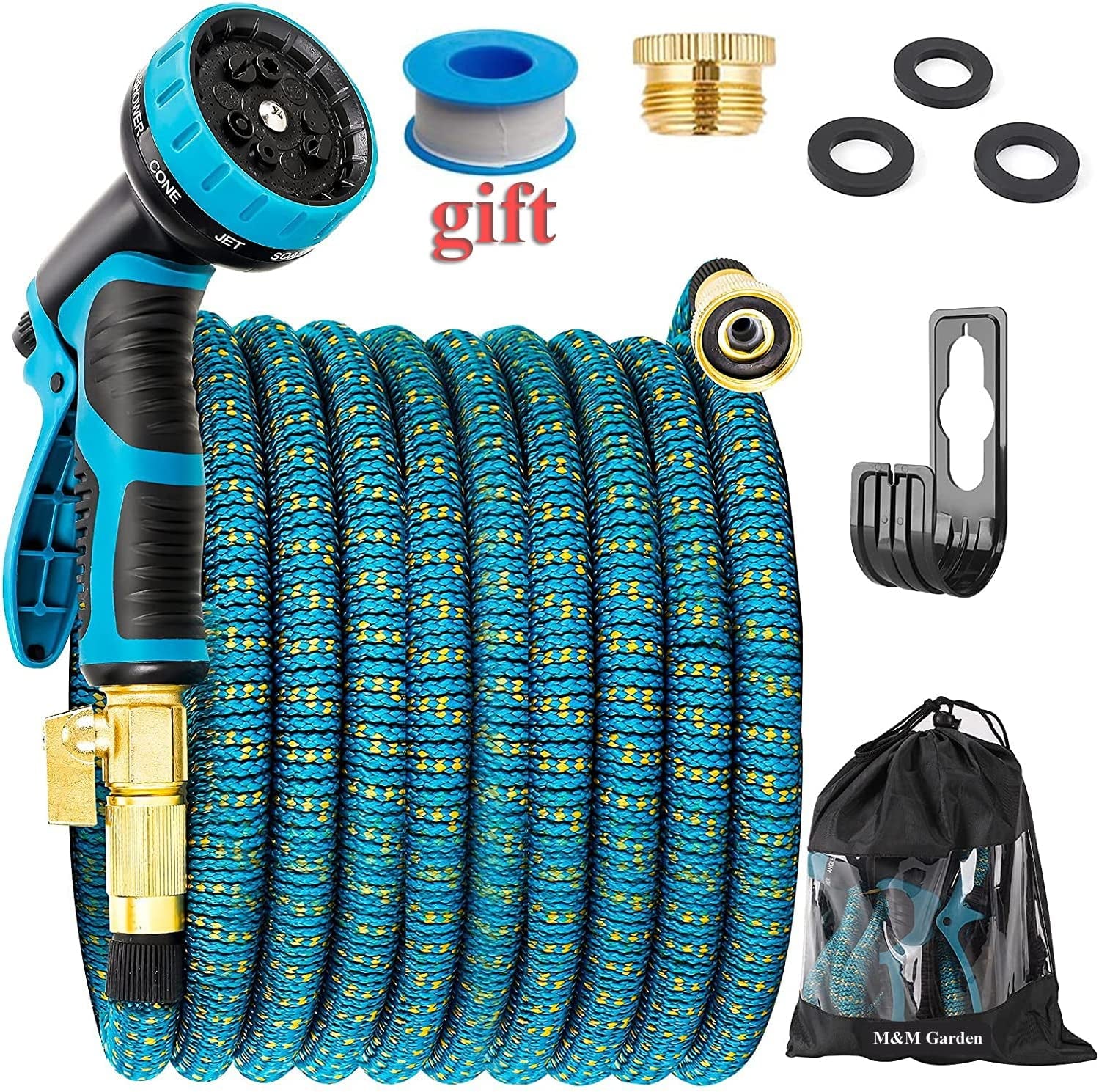 M&Mgarden, M&Mgarden Expandable Garden Hose with Hose Pipe Nozzle Garden Sprayer AU Standard Durable 3-Layers Latex 3/4" & Solid Brass Fitting & Expending Kink Free, Gardening Supplies Set Kit (15 Meters (50 Feet))