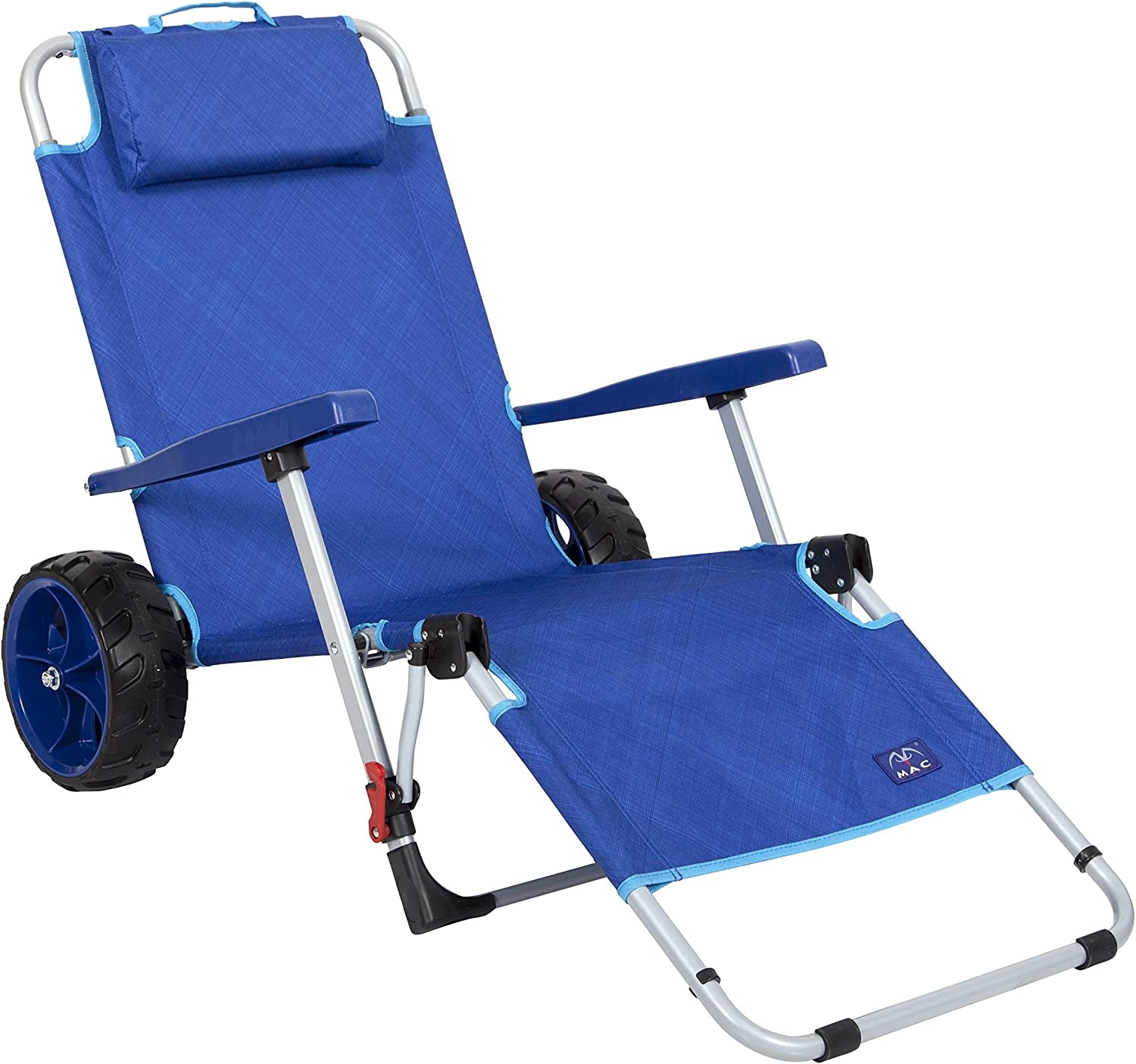 MacSports, Mac Sports 2-In-1 Beach Day Folding Lounge Chair+Cargo Cart for Outdoors Sunbathing | Sun Chair, Tanning Chair, Portable, Lightweight, Lounger for Patio, Collapsible with All-Terrain Wheels | Blue
