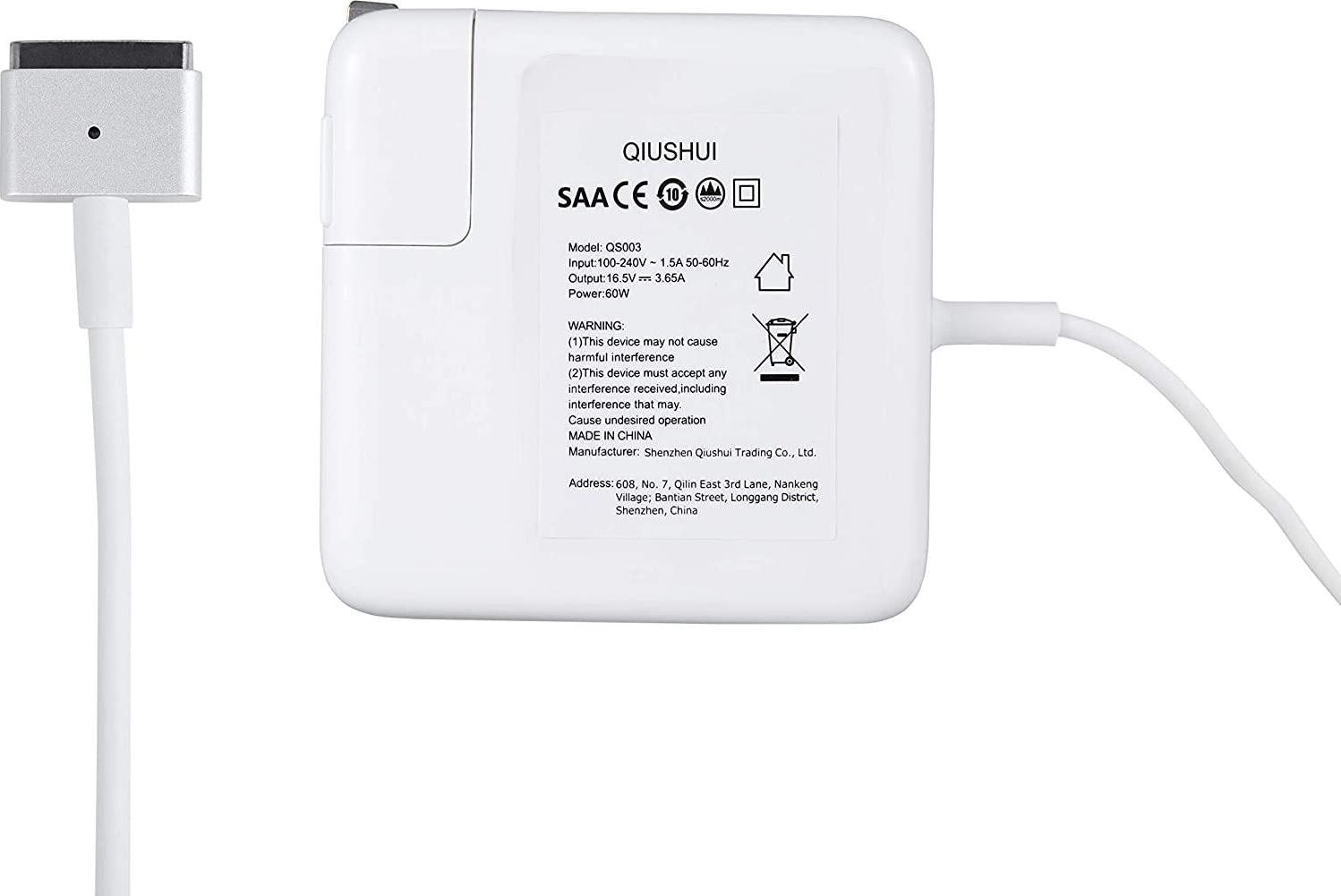 QIUSHUI, MacBook Pro Charger, Ac 60W (T-Tip) Connector Power Adapter for MacBook and 13-inch MacBook Pro (After Mid 2012 Models)
