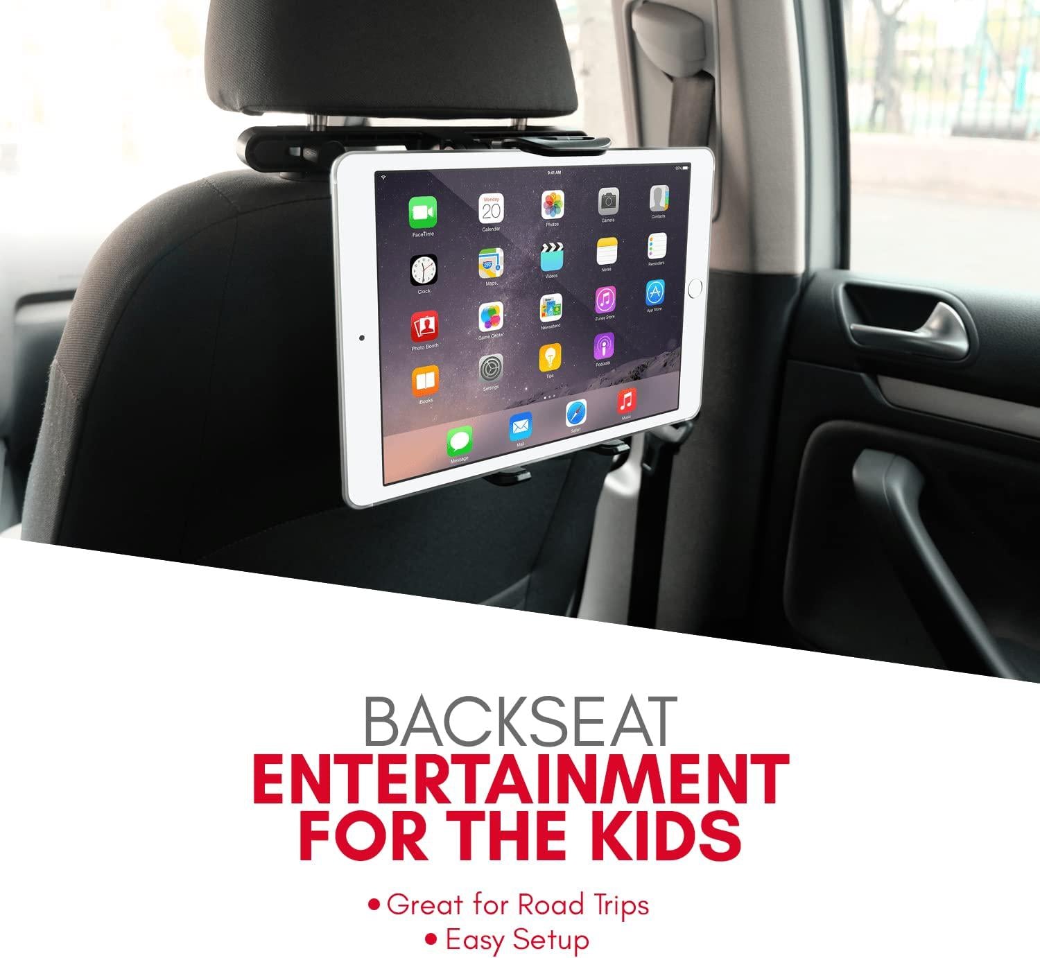 Macally, Macally Car Headrest Tablet Holder, Adjustable iPad Car Mount for Kids in Backseat, Compatible with Devices Such as iPad Pro Air Mini, Galaxy Tabs, and 7 to 10 Tablets and Cell Phones - Black