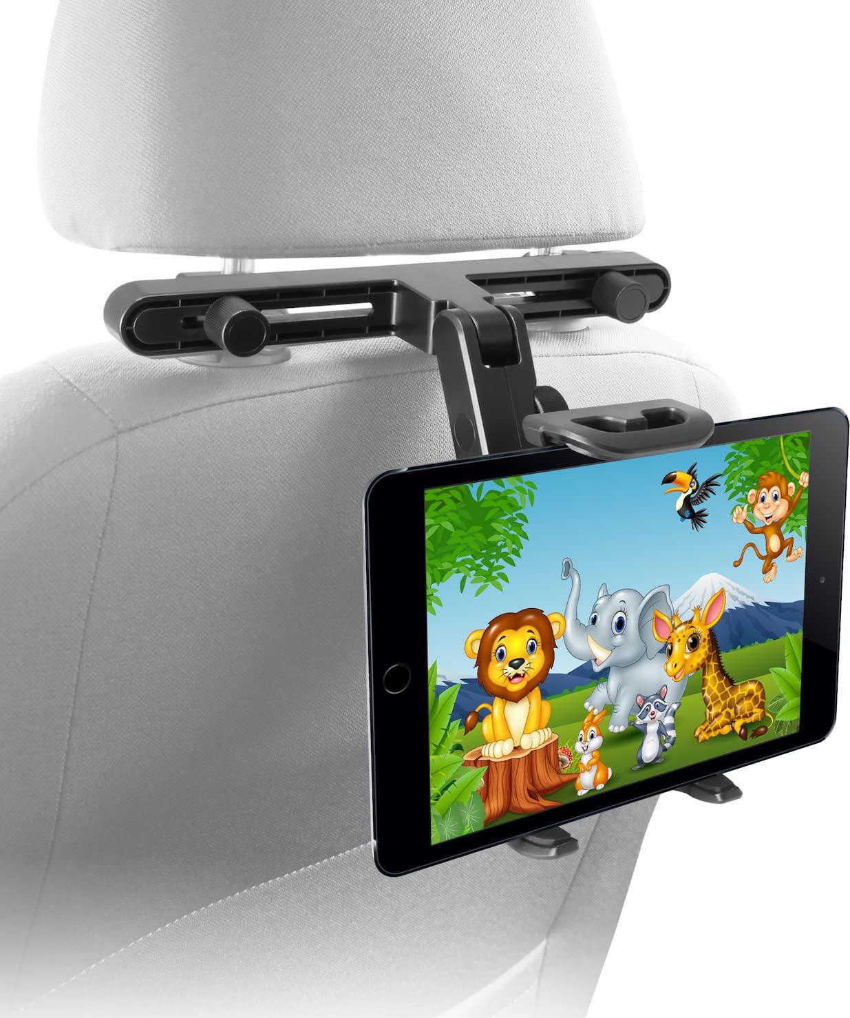 Macally, Macally Car Headrest Tablet Holder, Adjustable iPad Car Mount for Kids in Backseat, Compatible with Devices Such as iPad Pro Air Mini, Galaxy Tabs, and 7 to 10 Tablets and Cell Phones - Black