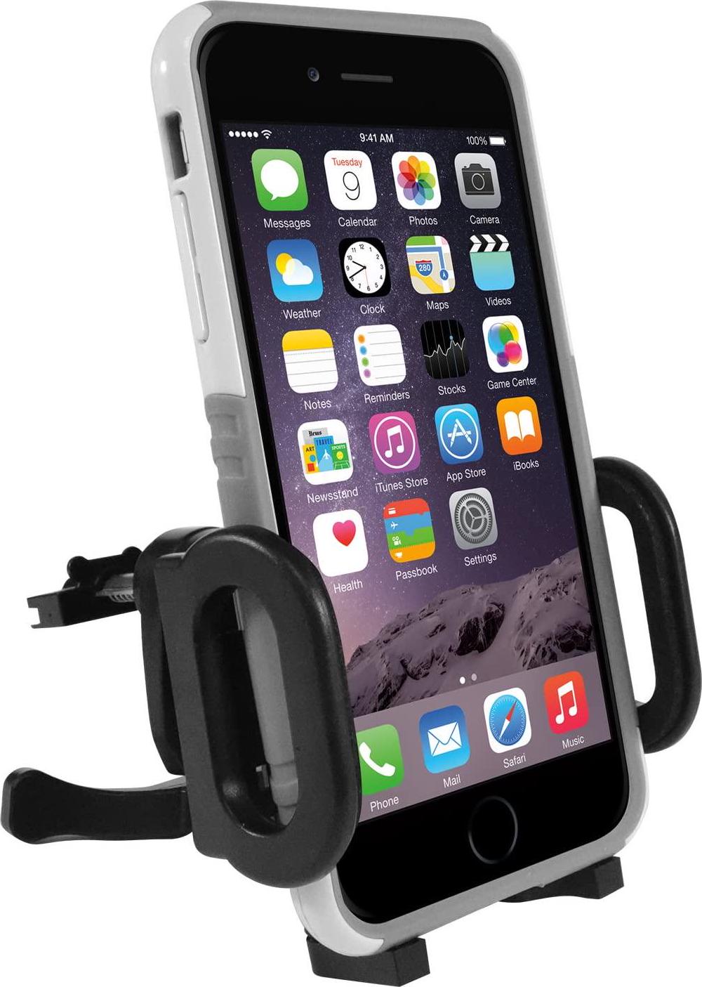 Macally, Macally Universal Car Vent Phone Holder Mount with 360° Rotatability and a Metal Spring Loaded Clip for iPhone Xs XS MAX XR X 8 Plus, Samsung S9 S9 Plus S8, and Other Smartphones (MCARVENT)