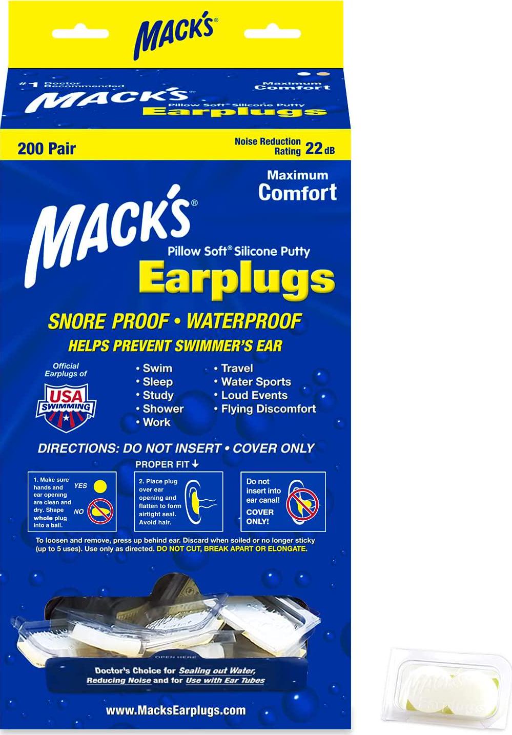 Mack's, Mack's Mouldable Pillow Soft Silicone EarPlugs Bulk 200 Pairs