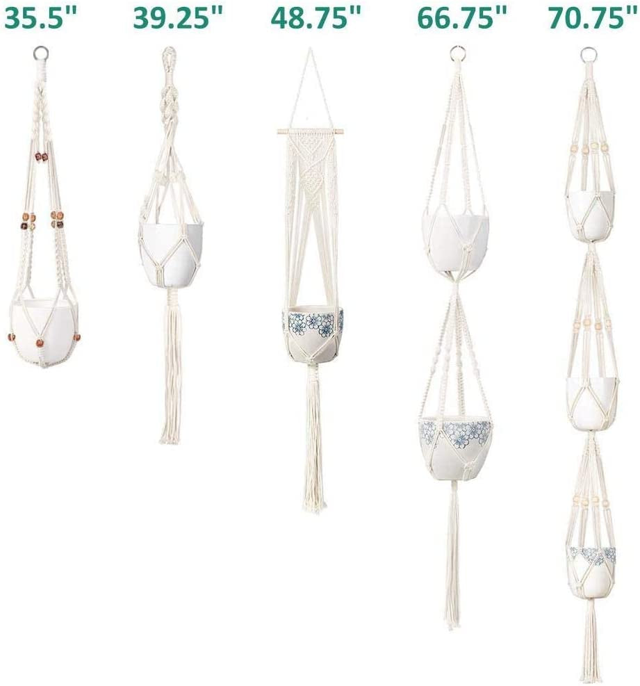 XXPP, Macrame Plant Hangers, 5-Pack Handmade Cotton Rope Hanging Planters Set Flower Pots Holder Stand,Different Tiers, for Indoor Outdoor Boho Home Decor