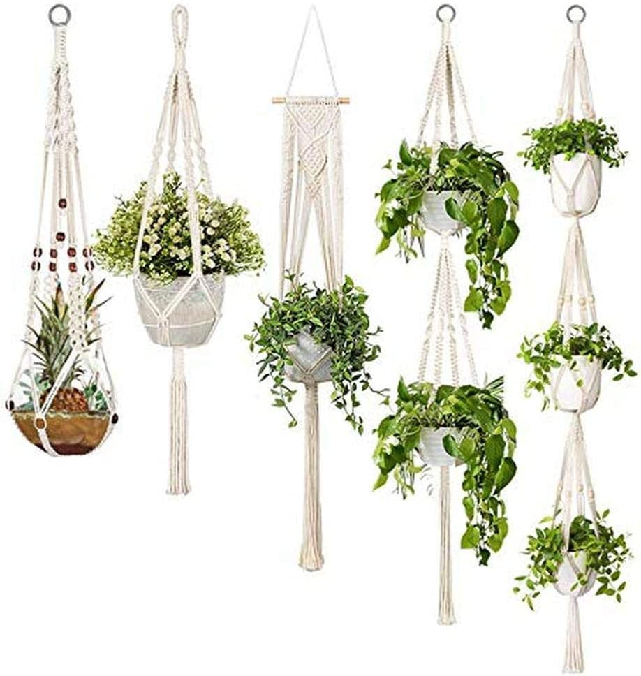 XXPP, Macrame Plant Hangers, 5-Pack Handmade Cotton Rope Hanging Planters Set Flower Pots Holder Stand,Different Tiers, for Indoor Outdoor Boho Home Decor