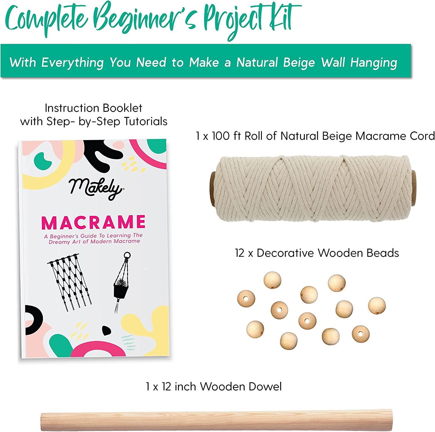 I Like That Lamp, Macrame Wall Hanging Kit - Make a Beige Macrame Wall Hanging with Macrame Kits - Complete Macrame Starter Kit with Macrame Supplies