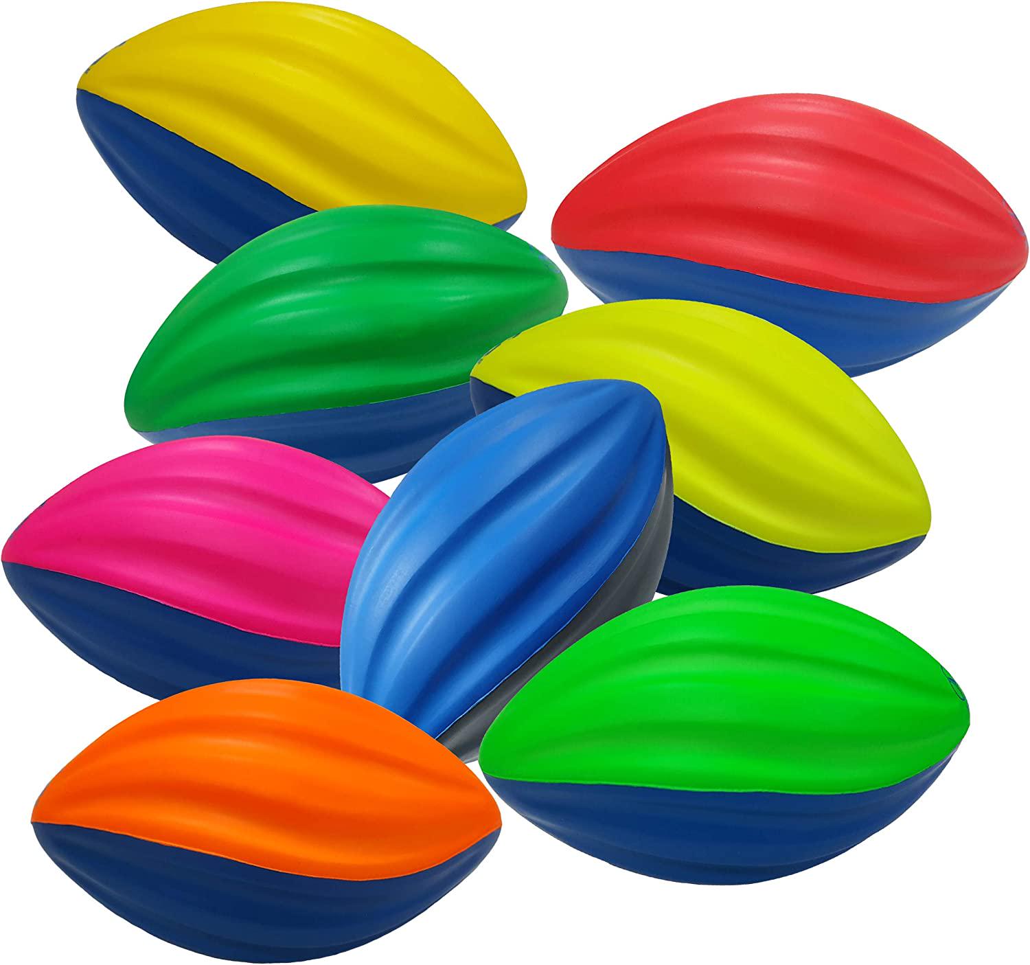 MG MACRO GIANT, Macro Giant 6 Inch Foam Football / 5 Inch Foam Spiral Football, Set of 8, Assorted Colors, Kid Ball, Training Practice, Playground, Preschool, Parenting Activity, Toy Gift, Business Stuff