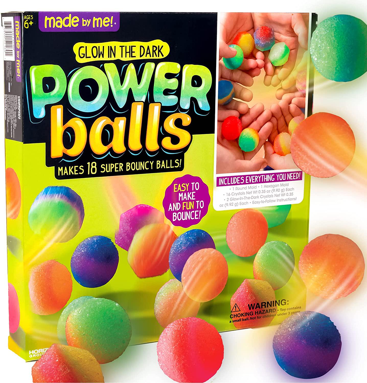 Made By Me, Made By Me Glow The Dark Powerballs by Horizon Group USA, DIY STEM Kit. Make 18 Bouncy Crystal Power Balls, Molds and Instructions Included,Multicolored