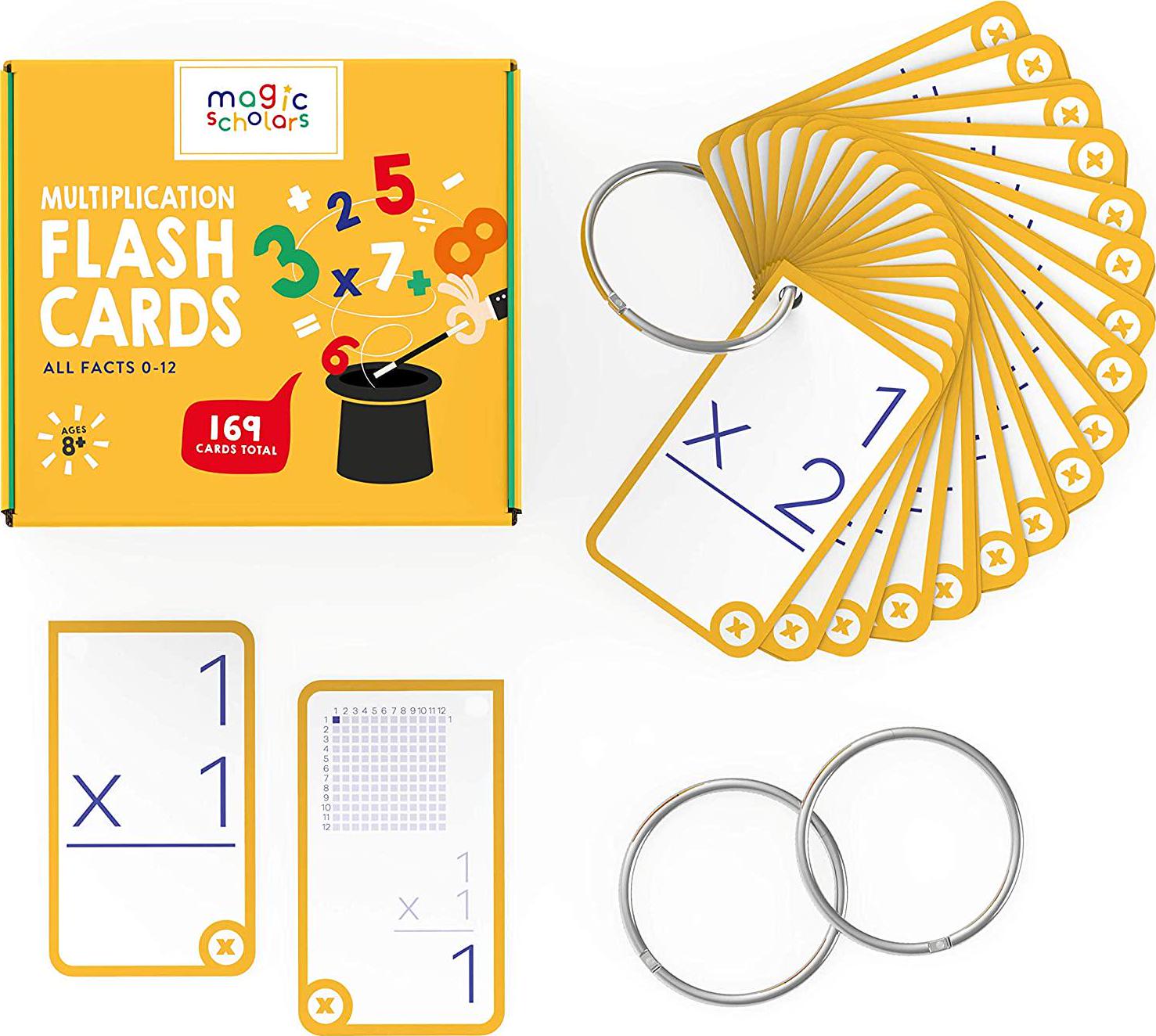 Magic Scholars, Magic Scholars Educational Multiplication Flash Cards (0-12, All Facts), 169 Cards with Two Rings (0-12 Multiplication)