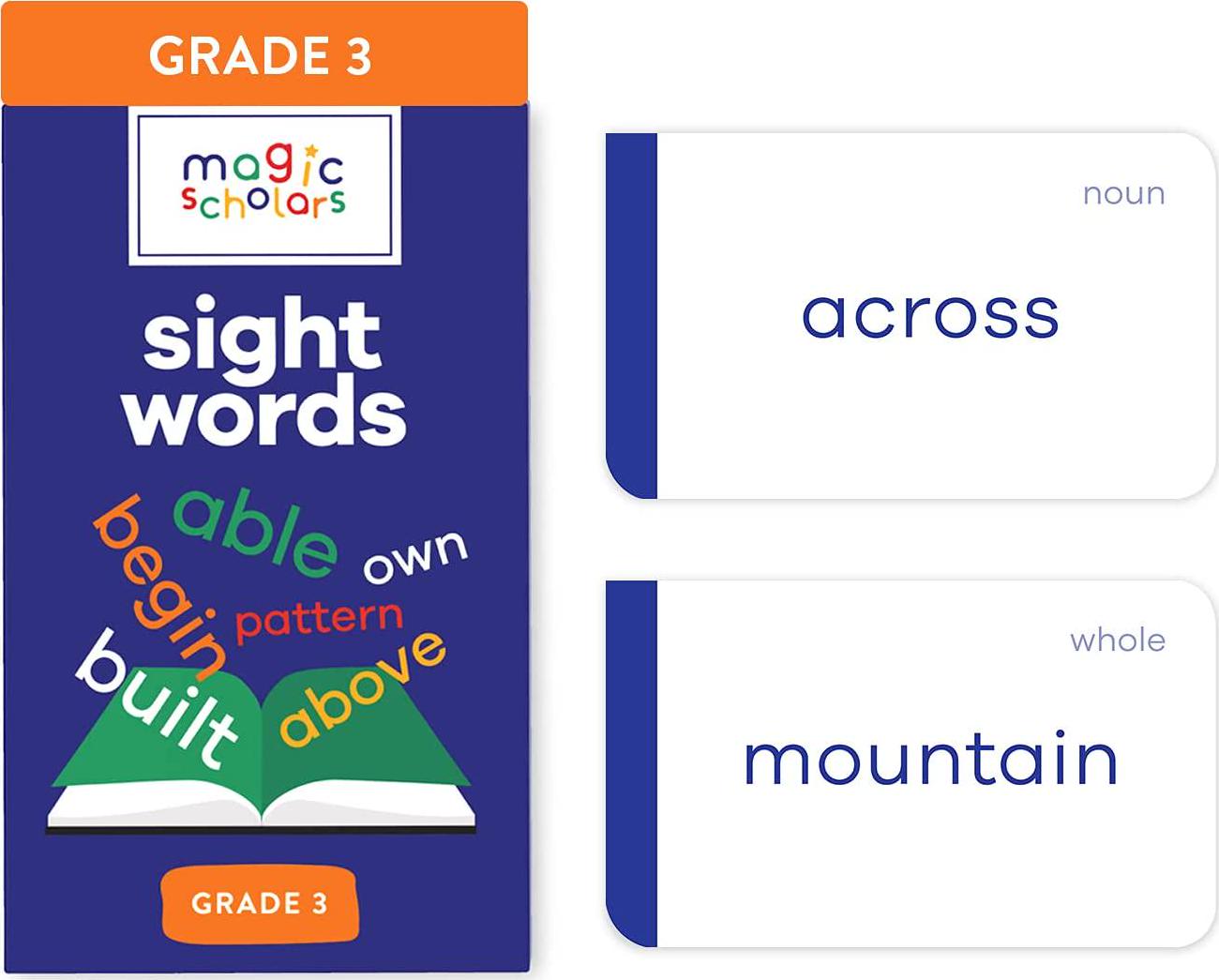 Magic Scholars, Magic Scholars Sight Words Flash Cards Pack (100+ Preschool, Kindergarten, 1st, 2nd and 3rd Grade Sight Words) Dolch Fry High Frequency Site Cards (Grade 3)