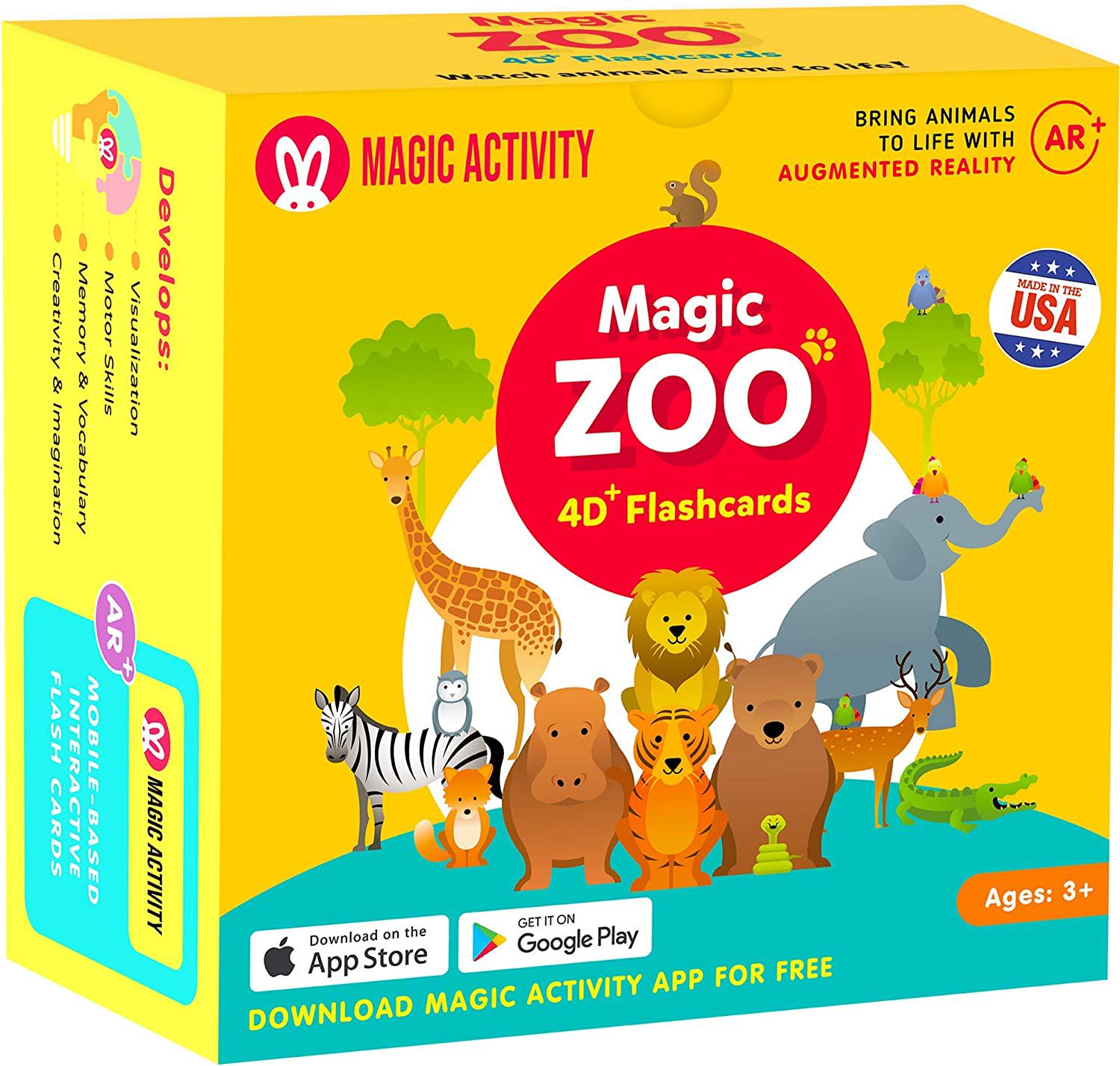Magic Activity, Magic Zoo 4D Flash Cards for Kids: Animals Come Alive (See Them Walk, Talk, Run and Eat) with Augmented Reality - 26 Interactive Learning Flash Cards (AR App Included)