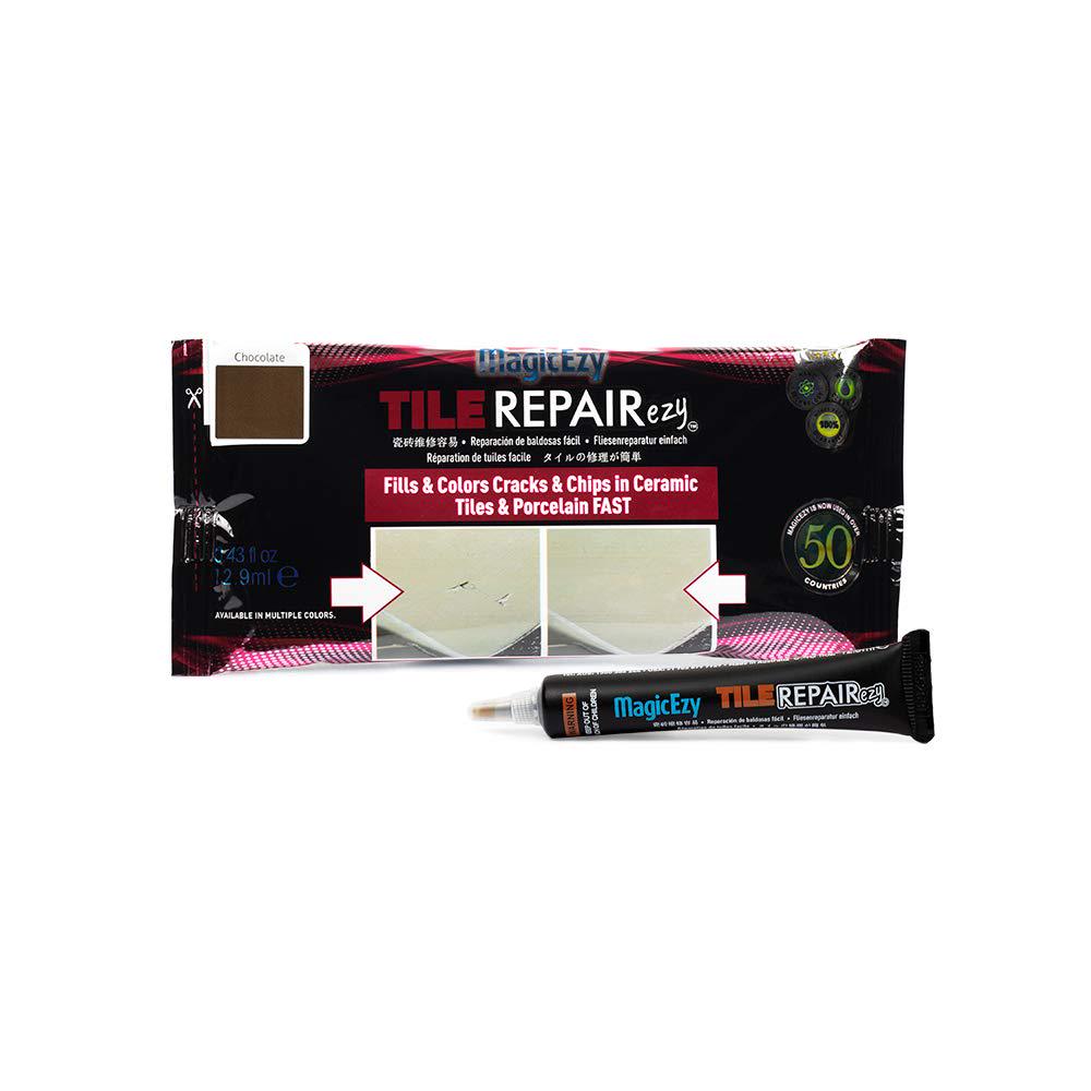 MagicEzy, MagicEzy Tile RepairEzy (Chocolate) - Porcelain Tile Repair Kit - Fix Cracked or Chipped Ceramic Tiles Fast - Thick Structural Repair Filler, Putty and Adhesive for Tiles