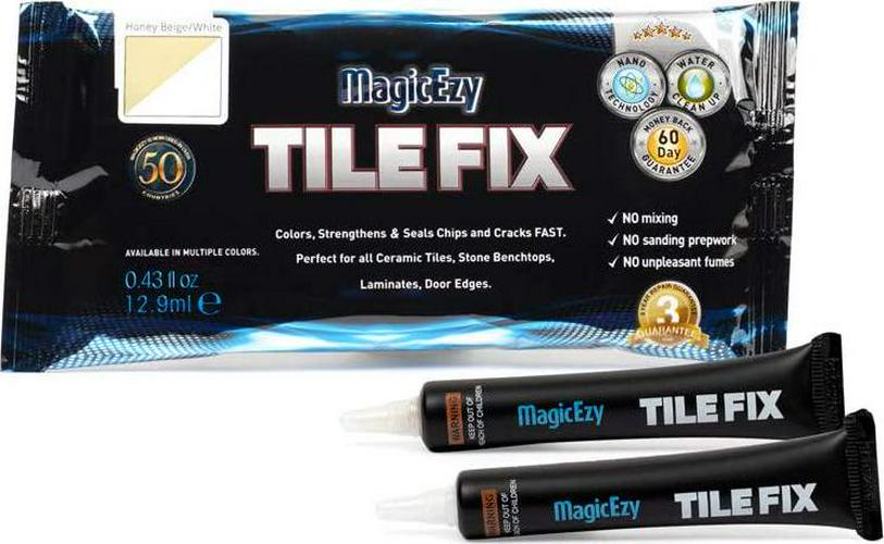 MagicEzy, MagicEzy Tile RepairEzy - Porcelain Tile Repair Kit - Fix Cracked or Chipped Ceramic Tiles Fast - Thick Structural Repair Filler, Putty and Adhesive for Tiles (Honey Beige and White Kit)