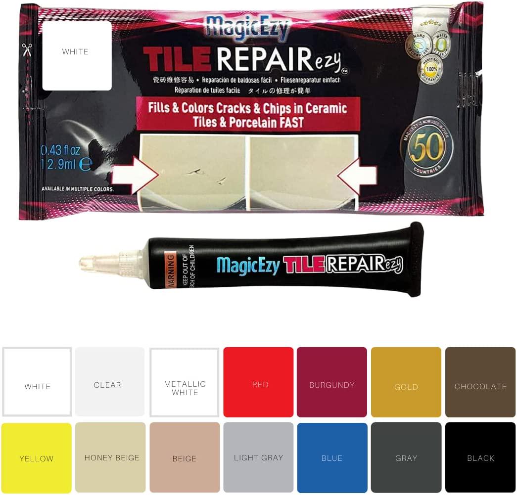 MagicEzy, MagicEzy Tile RepairEzy - Porcelain Tile Repair Kit - Fix Cracked or Chipped Ceramic Tiles Fast - Thick Structural Repair Filler, Putty and Adhesive for Tiles (White)