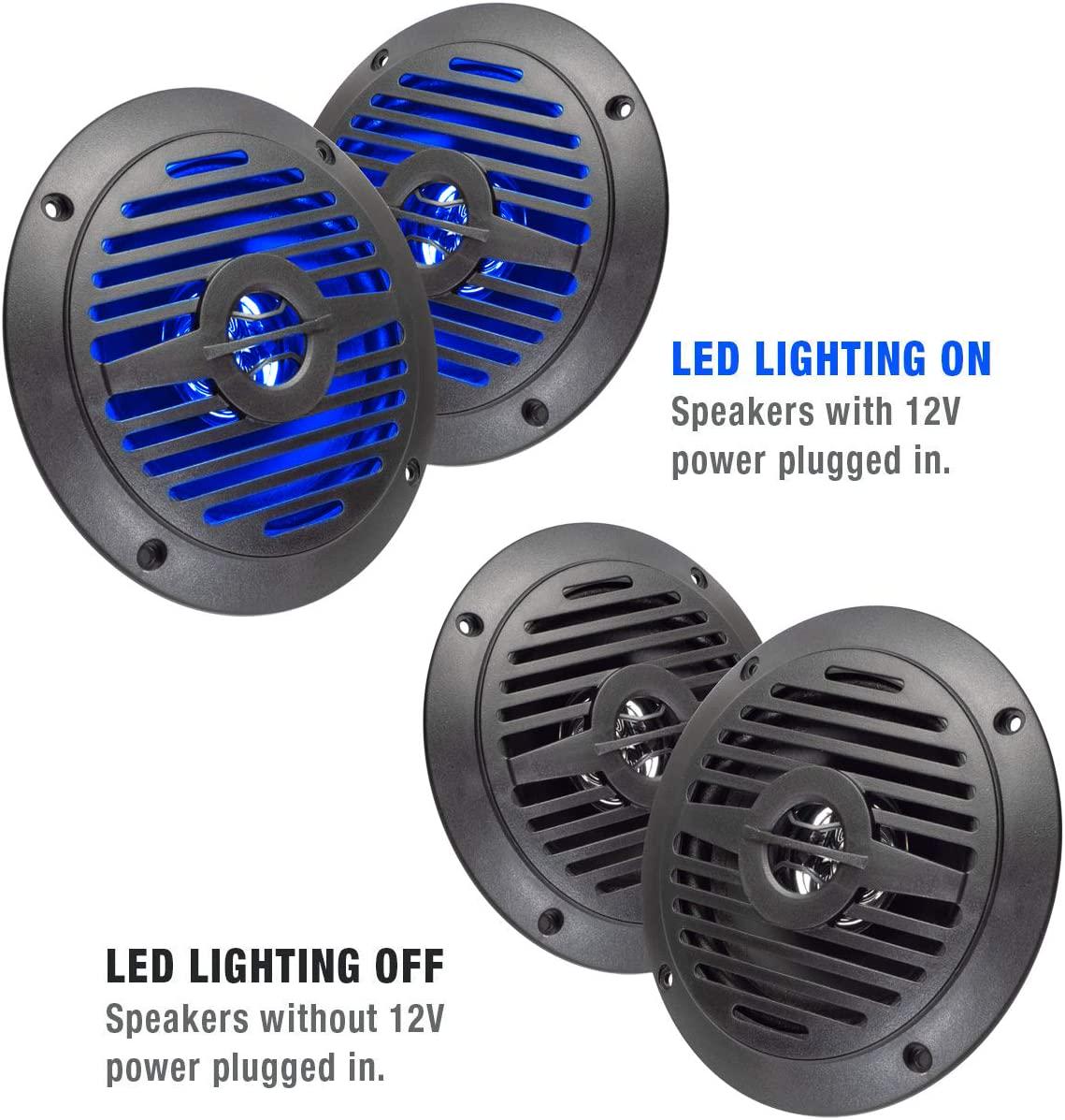 Magnadyne, Magnadyne WR4B-LED 5 INCH Water Resistant Dual Cone Speaker with Blue LED Lights (Sold AS A Pair)