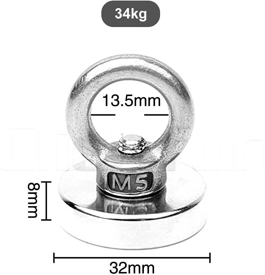 OZSTOCK, Magnet 34-120Kg Salvage Recovery Neodymium Strong Hook Fishing Treasure Hunting (34kg)