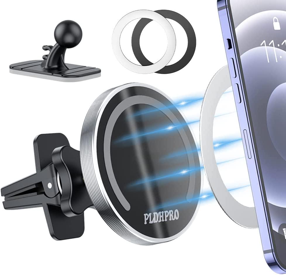 PLDHPRO, Magnetic Car Phone Mount for MagSafe Holder iPhone14/13/12/ Series Mobile Phone Car Windshield Dashboard and Air Vent 360° Adjustable Magnet Car Phone Holder