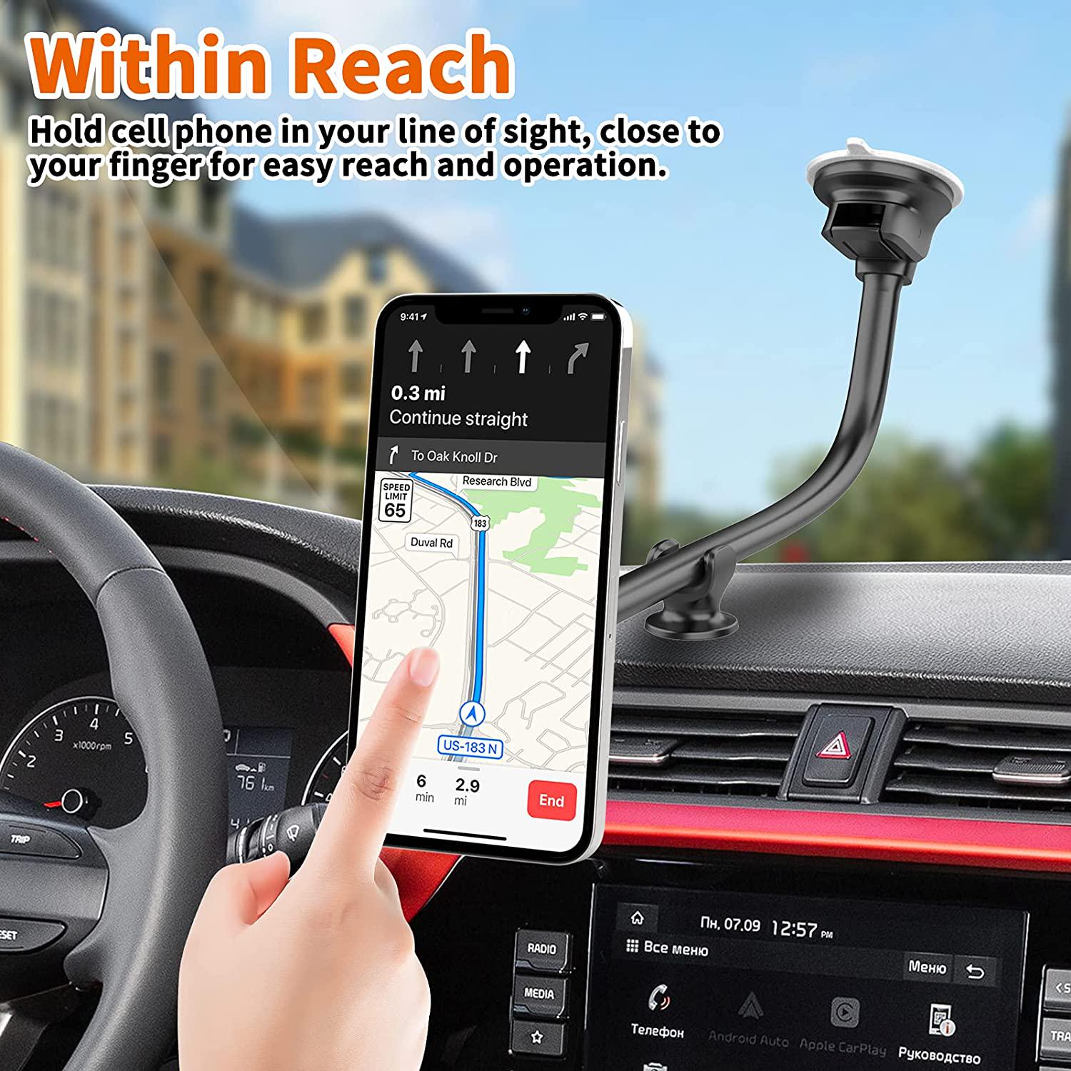 1Zero, Magnetic Car Truck Phone Mount with 13-Inch Gooseneck Extension Arm, Universal Windshield Dashboard Industrial-Strength Suction Cup Mobile Vehicle Holder for All Cell Phones iPhone by 1Zero
