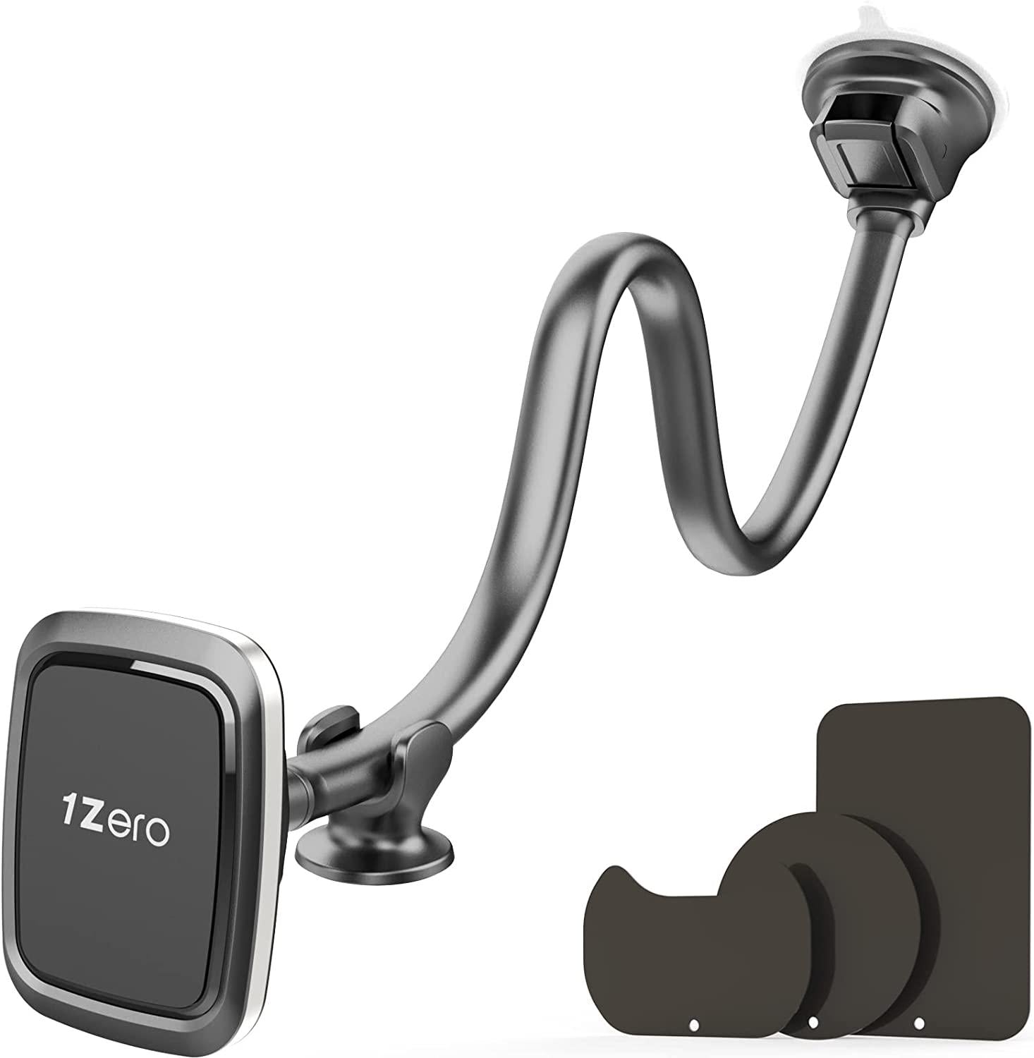 1Zero, Magnetic Car Truck Phone Mount with 13-Inch Gooseneck Extension Arm, Universal Windshield Dashboard Industrial-Strength Suction Cup Mobile Vehicle Holder for All Cell Phones iPhone by 1Zero
