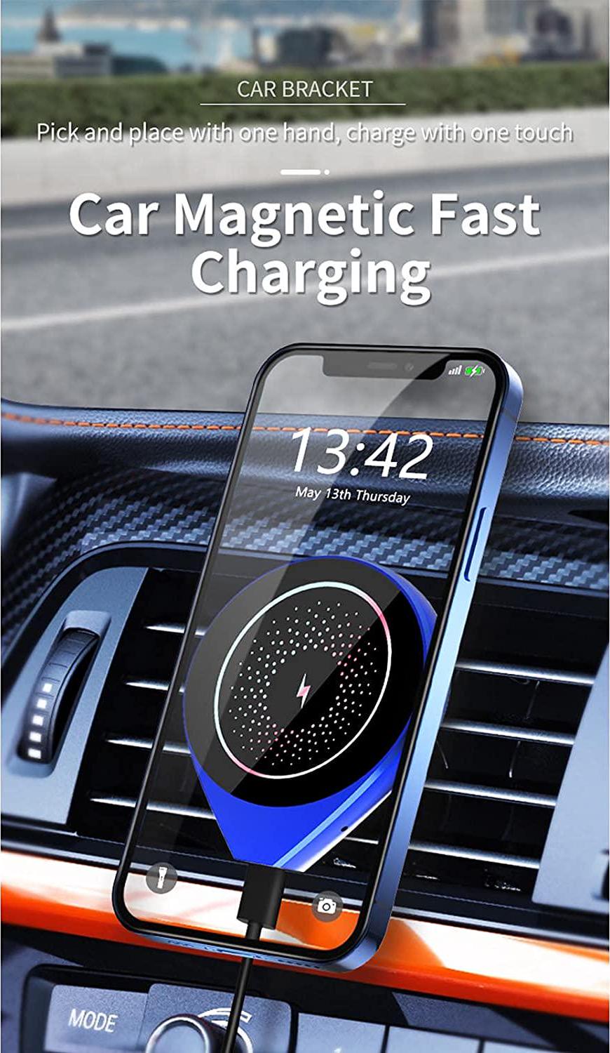 Mavval, Magnetic Car Wireless Charger with Air Vent Mount,15W Qi Charge Phone Holder Compatible with Mag-Safe Car Charging Compatible with iPhone 13/13 Pro/13 mini/13 Pro Max/12/12 Pro/12 mini/12 Pro Max