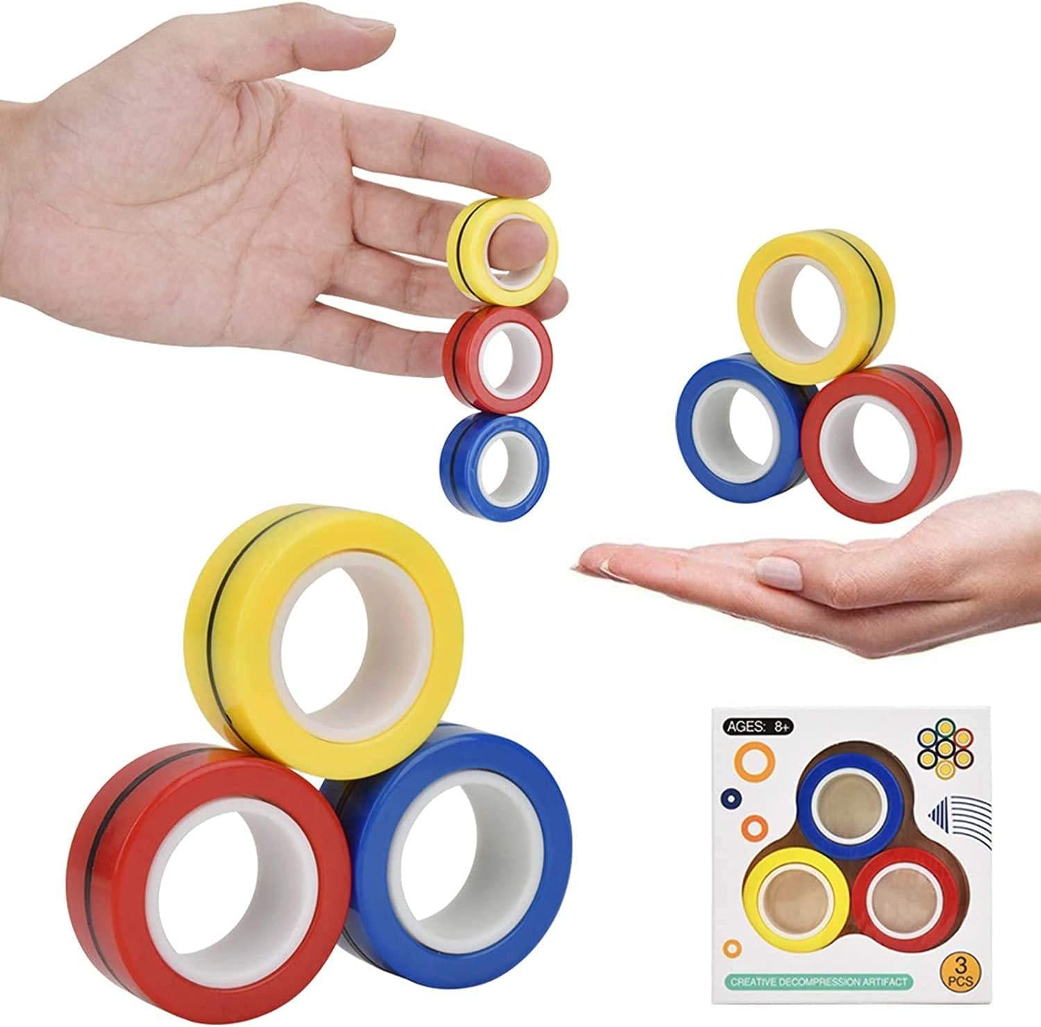 Jdox, Magnetic Fidget Rings, Magnetic Rings Fidget Toy, Set of 3, Fidget Finger Toy, ADHD Fidget Toys for Anxiety Teens