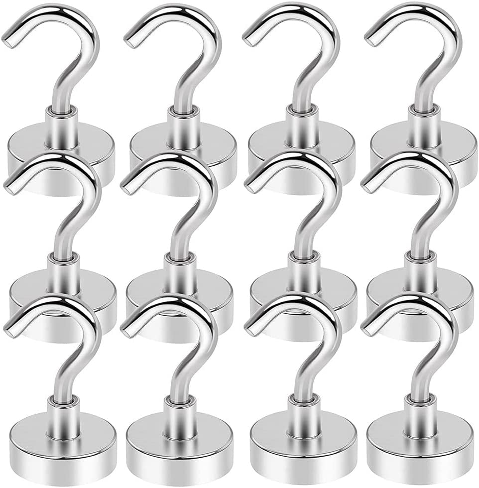 QIUKUIYE, Magnetic Hooks,2Kg Rare Earth Magnet Hook,New Upgraded for Home, Kitchen, Workplace, Office and Garage - 12 Pack