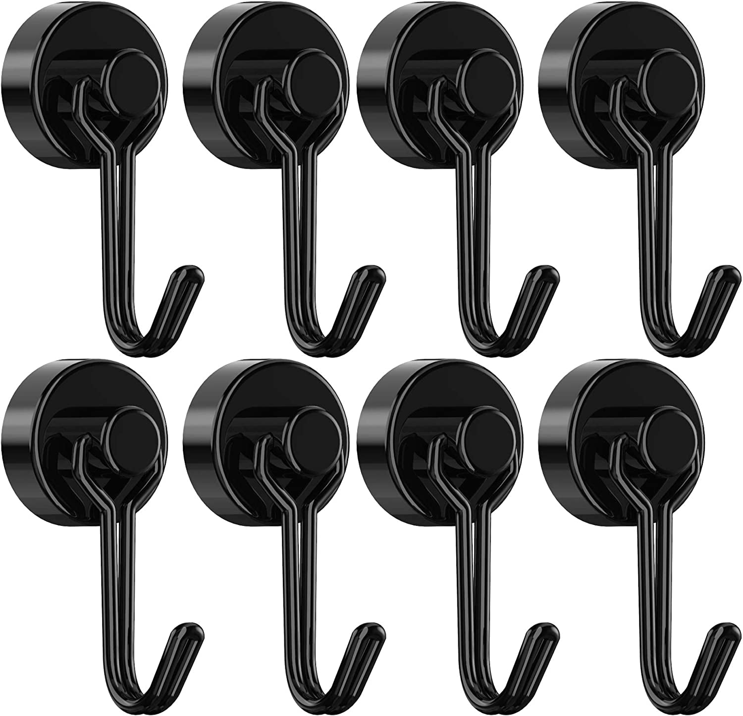 Tohoer, Magnetic Hooks,Tohoer Heavy Duty Neodymium Magnet Hook 30LBS with Rust Proof for Indoor Outdoor Hanging,Refrigerator,Grill,Kitchen,Key Holder,Black,Pack of 8