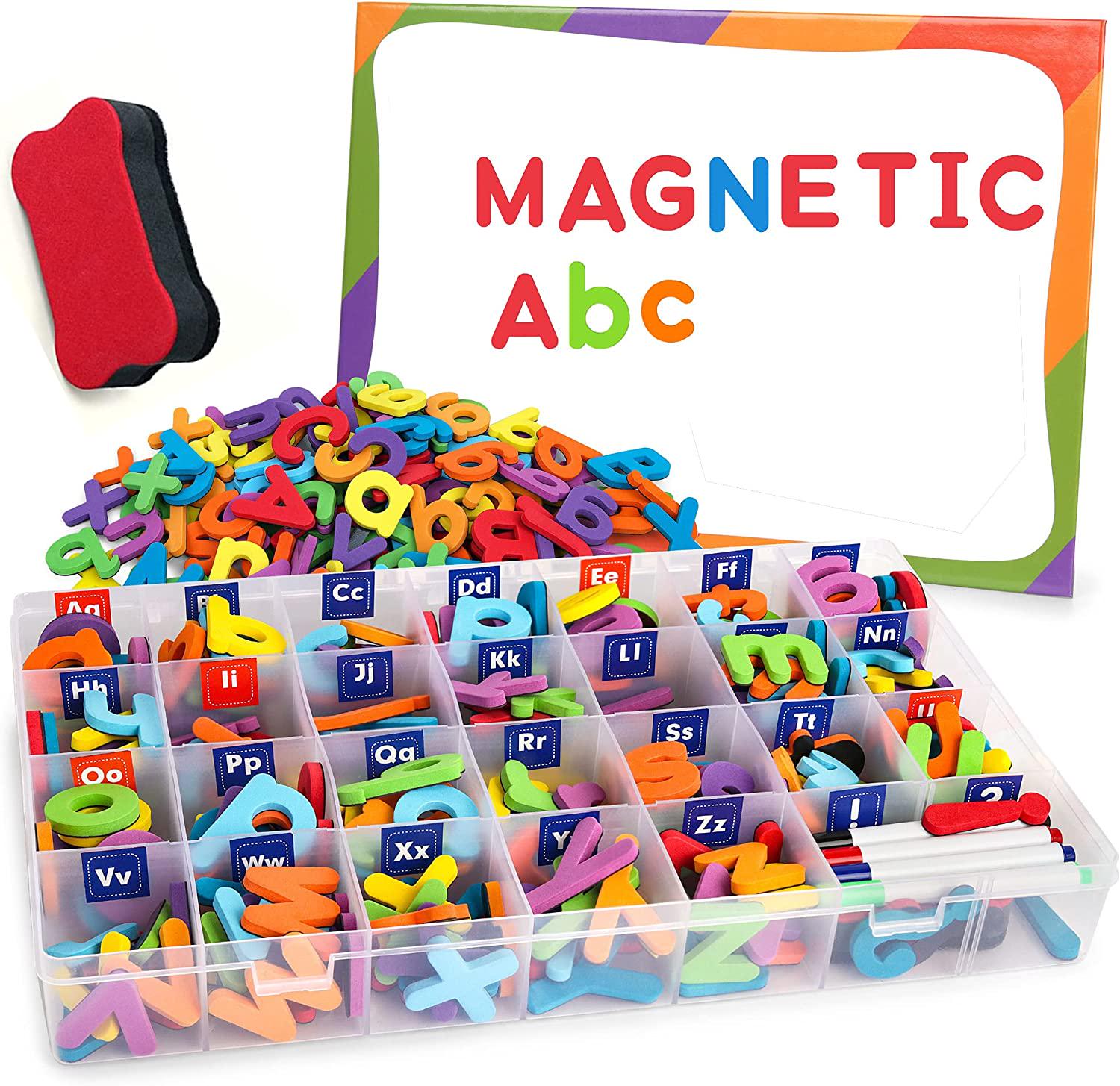 Dnvkict, Magnetic Letters 234 Pcs , Uppercase Lowercase Foam Alphabet ABC Fridge Magnets, Educational Toy Set for Classroom Kids Learning Spelling with Magnetic Board and Storage Box