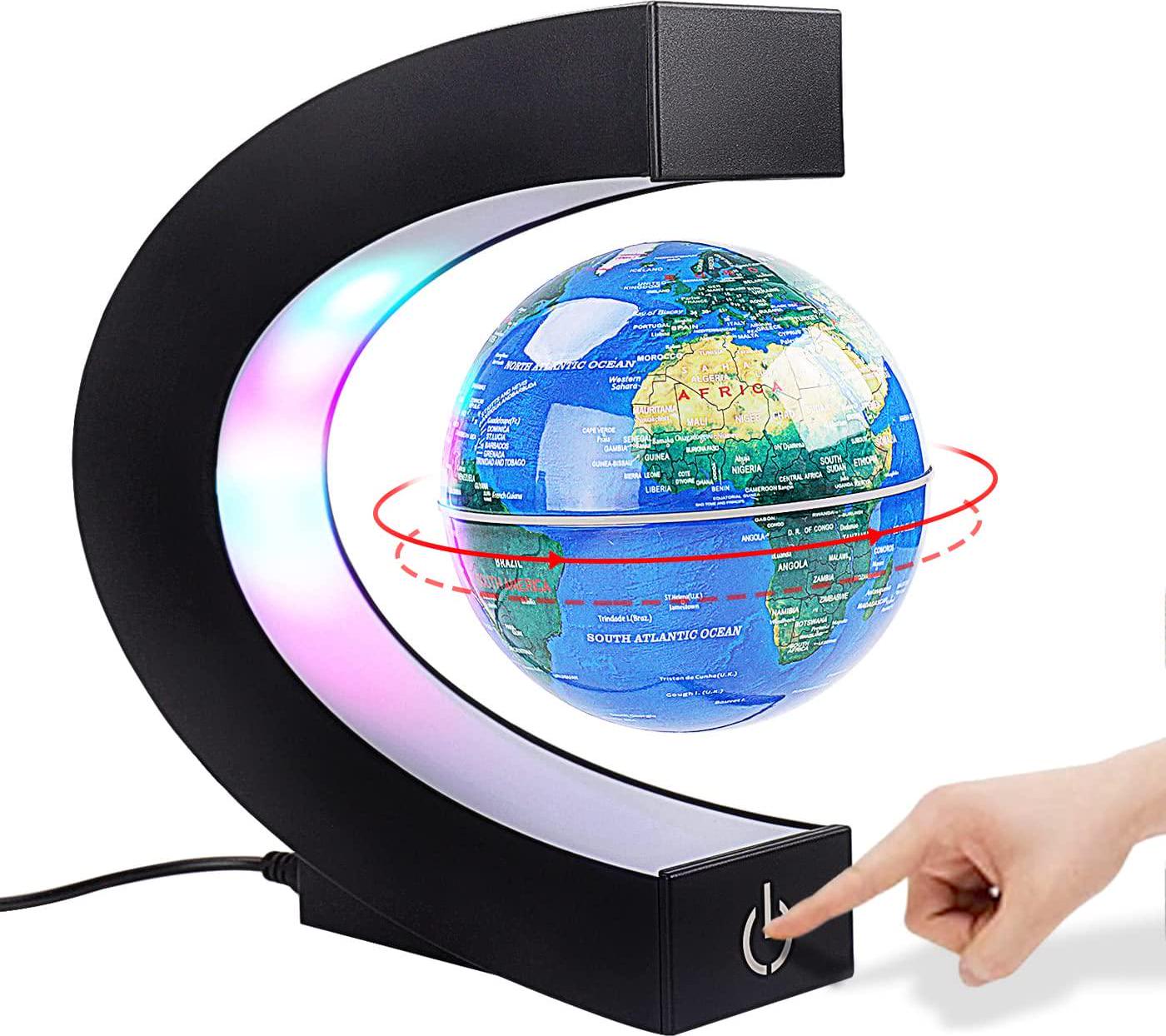 ERRKEWEND, Magnetic Levitation Floating Globe with Touch Switches LED Light, Floating Worlds Map , Desk trinkets, Fixed float balls, Cool Tech Gifts for Men/fathers/husbands/boyfriends/kids/bosses, Great gift ideas
