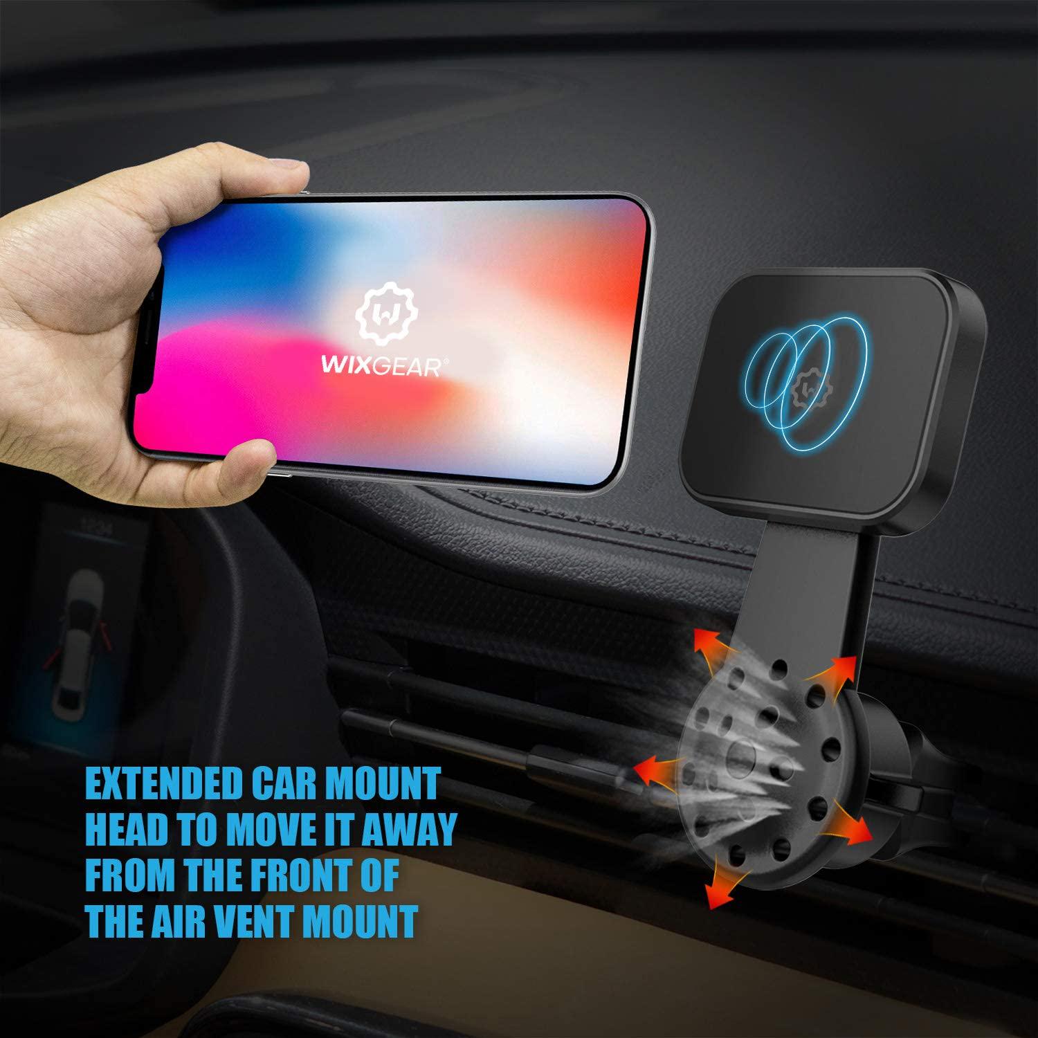 WixGear, Magnetic Mount, WixGear Universal Air Vent Twist Hole Magnetic Phone Holder for Car, for All Cell Phones with Fast Swift-Snap Technology, Will Not Block Air Vent Flow - for Horizontal Vent