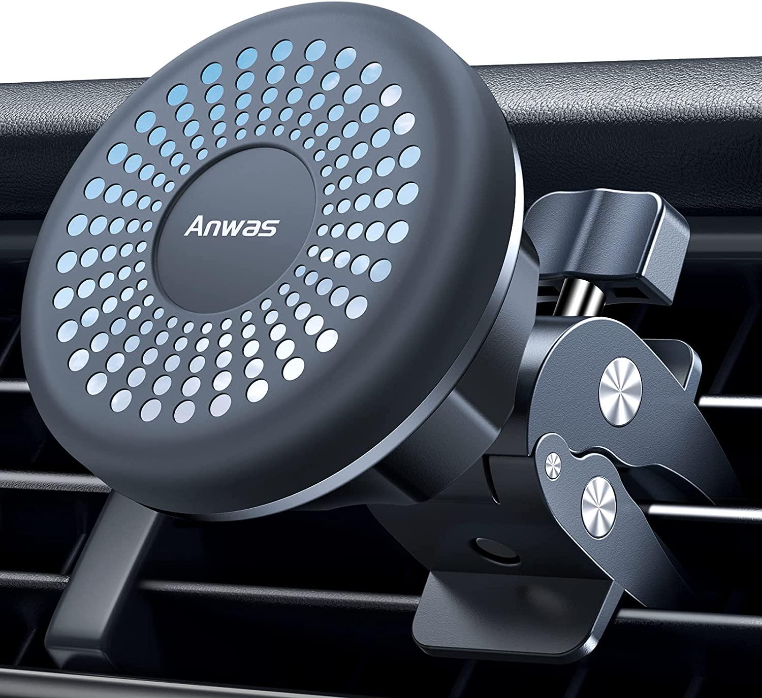 Anwas, Magnetic Phone Holder for Car, [Bionic Alligator Clip] Anwas Universal Strong Car Vent Phone Mount, [6 Strong N52 Magnets] Cell Phone Holder Compatible with iPhone Samsung LG Google Pixel, etc