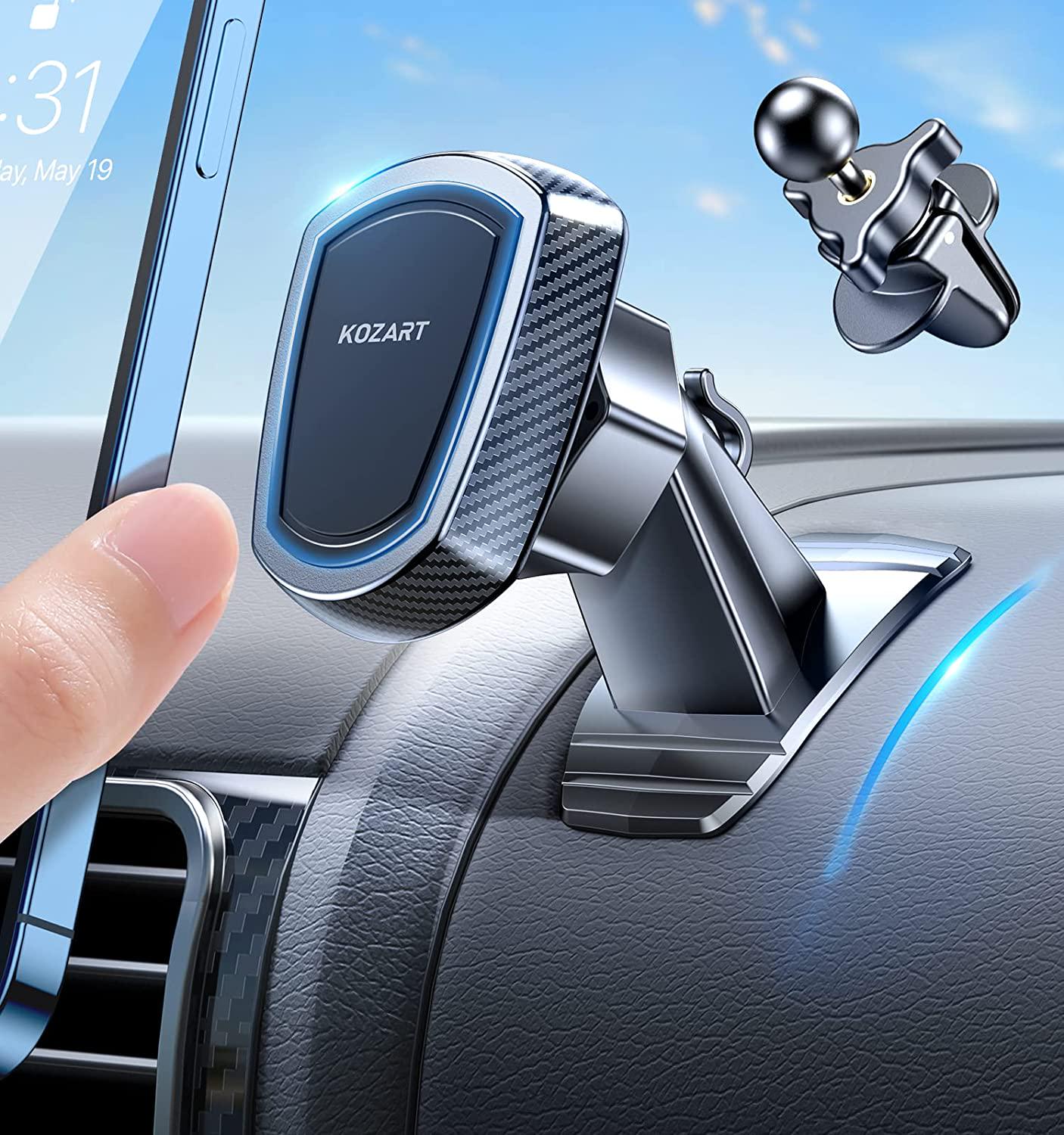 Kozart, Magnetic Phone Holder for Car, Kozart Universal [Upgrade Kit] Magnet Car Mount for Dashboard and Vent 360°Rotation Cell Phone Mount Compatible with iPhone, Samsung, LG, GPS, Mini Tablet and More