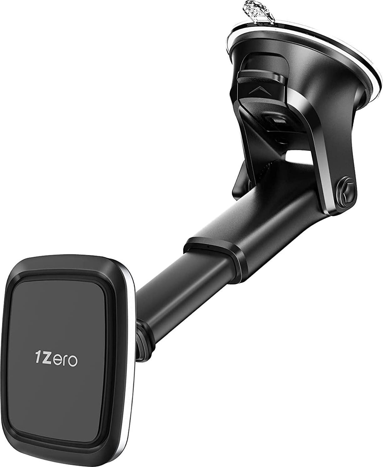 1Zero, Magnetic Phone Holder for Car with Quick Telescopic Extenstion Arm, Industrial-Strength Suction Cup and 6 Strong Magnets, 1Zero Dashboard Windshield Mobile Mount for All iPhone Cell Phones Mini Tablet