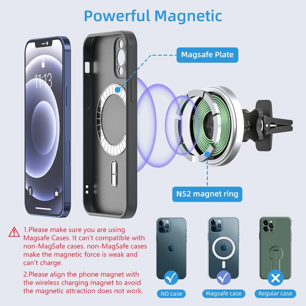 OHLPRO, Magnetic Wireless Car Charger Compatible with MagSafe Car Charger Mount, 360° Adjustable Auto Alignment Air Vent Mount for iPhone 13/13 Pro/13 Pro Max/13 Mini/iPhone 12/12 Pro/12 Pro Max,(Silver)