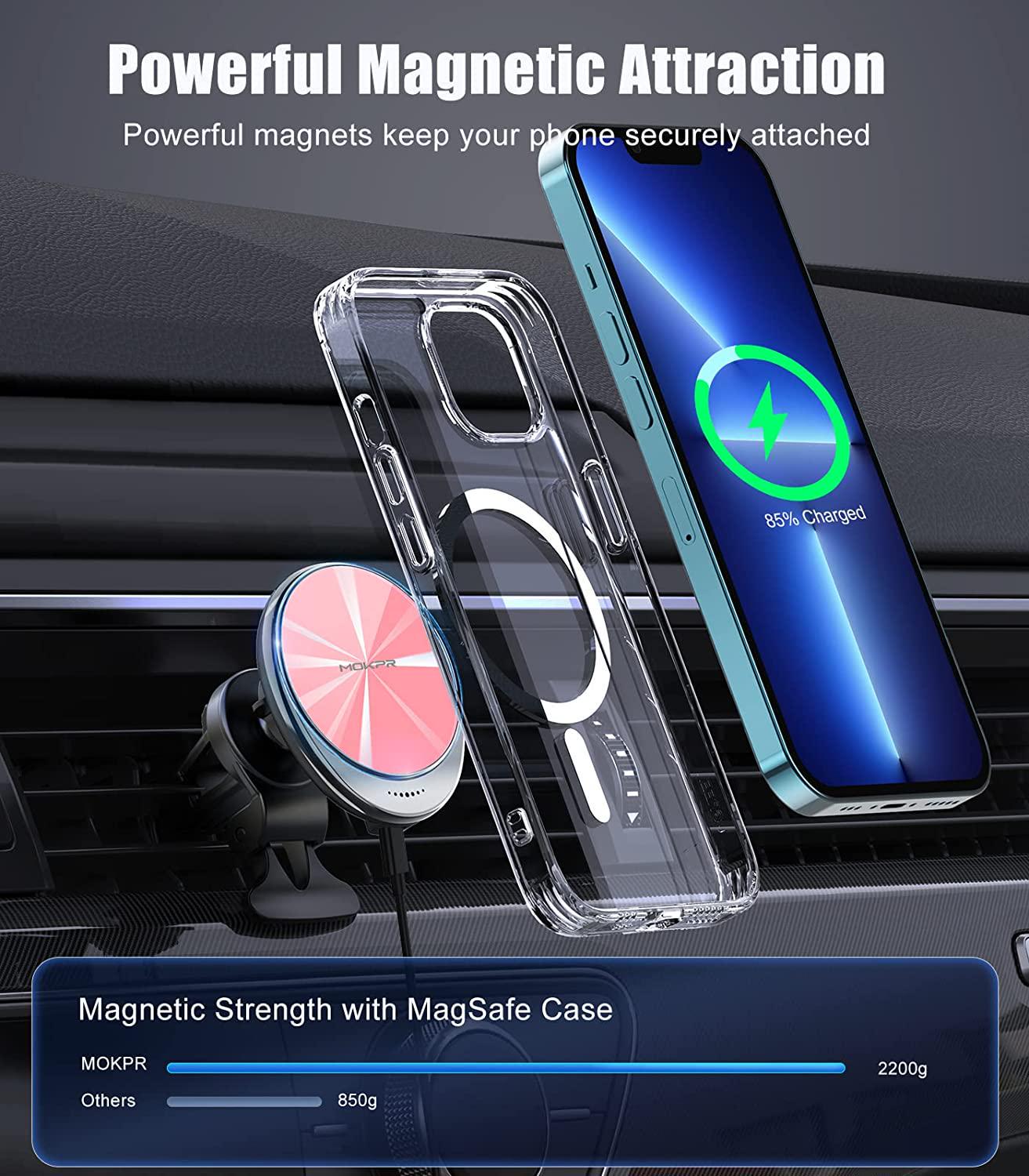 MOKPR, Magnetic Wireless Car Charger, MOKPR Air Vent Mag-Safe Car Charger Mount Compatible with iPhone 14/14 Plus/14 Pro/14 Pro Max and 13/12 Series, with 36W QC 3.0 Fast Car Charger