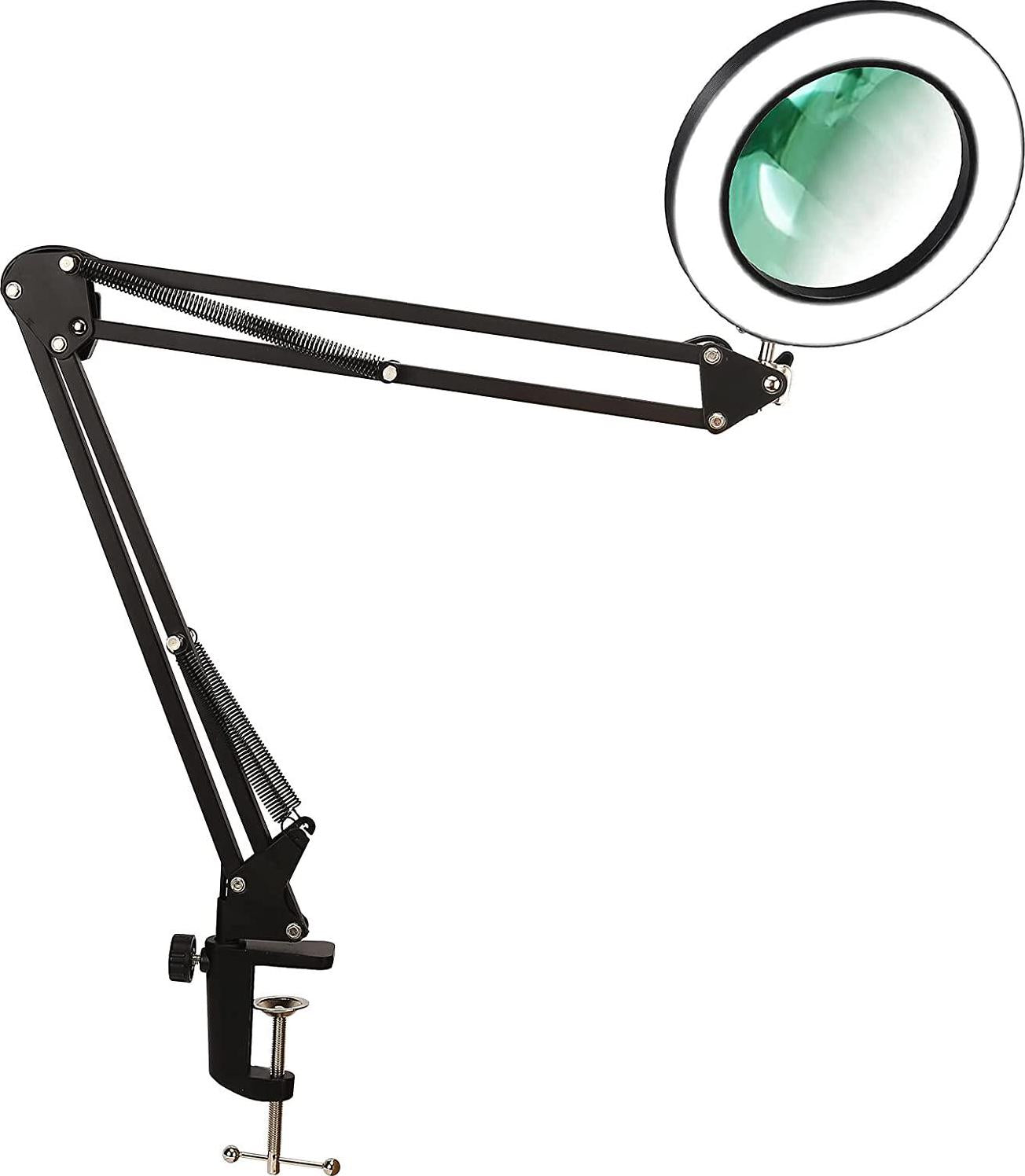 AKRIL, Magnifying Glass Lamp with Clamp, 8X Real Glass Lens Magnifier, 3 Color Modes,10 Stepless Dimmable, Adjustable Swivel Arm, Bright LED Light for Reading, Circuit Boards Repairing, Sewing, Needle Crafts