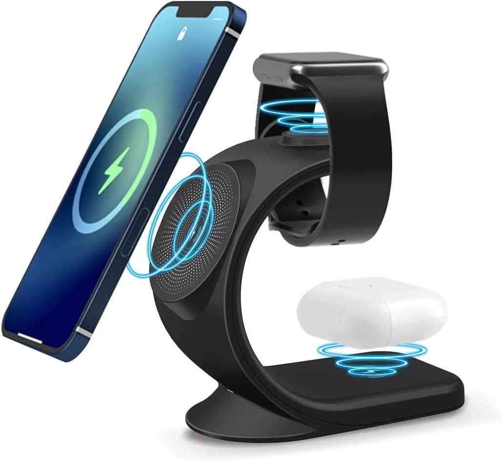 KIYOSAKI, Magsafe Wireless Charger, KIYOSAKI 3 in 1 Magnetic Charging Station, Charging Dock for AirPods, Watch Stand for Apple Watch, Qi Fast Charging Stand for iPhone 13/13 Pro/13 Pro Max/12/12 Pro/12 Pro Max