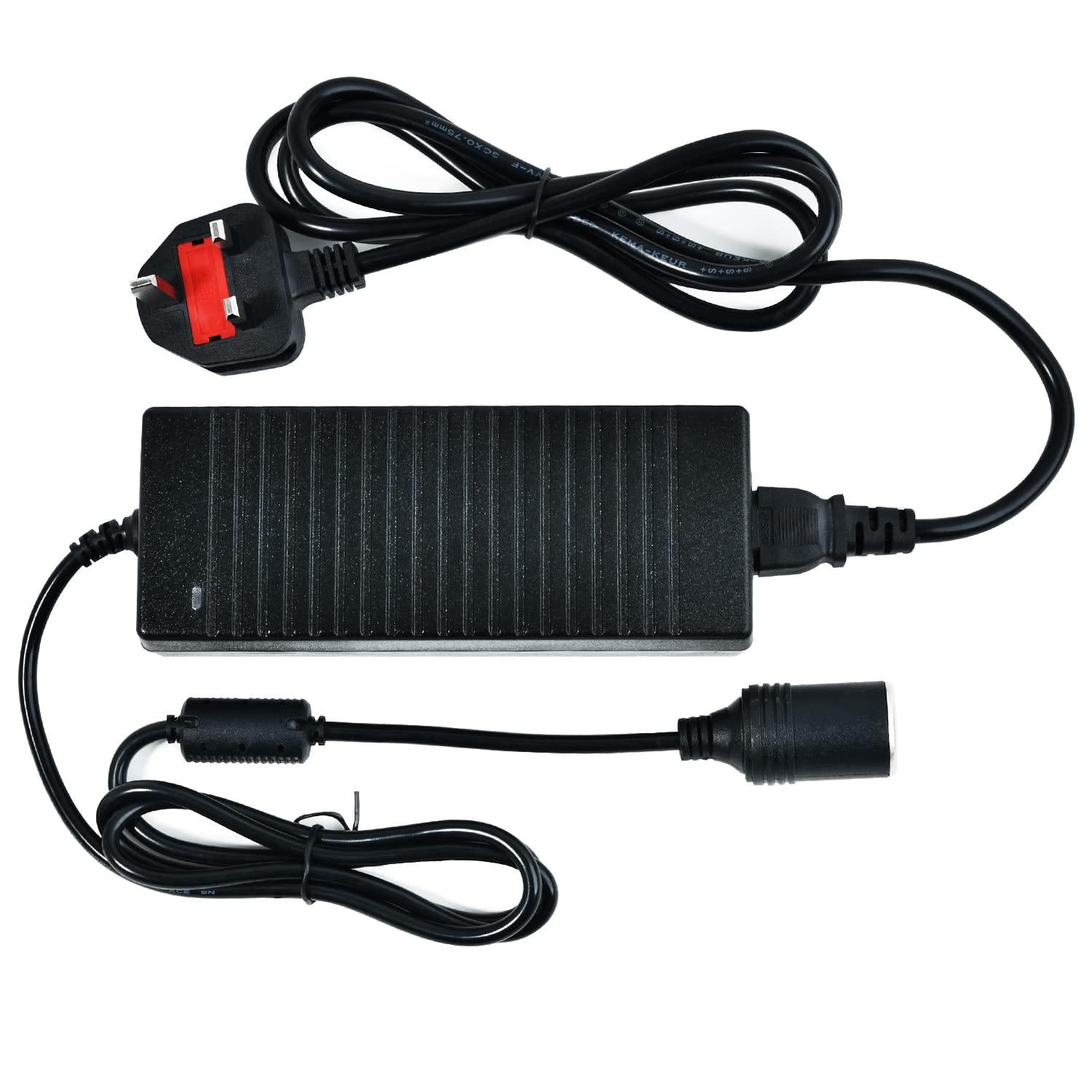 Amacam, Mains Voltage to 12V Converter-AC 240V to DC 12V Transformer with Female Inline Socket Connector Suitable for Cool Boxes Tyre Inflators Vacuum Cleaners and Other Portable Equipment Durable Power Lead.