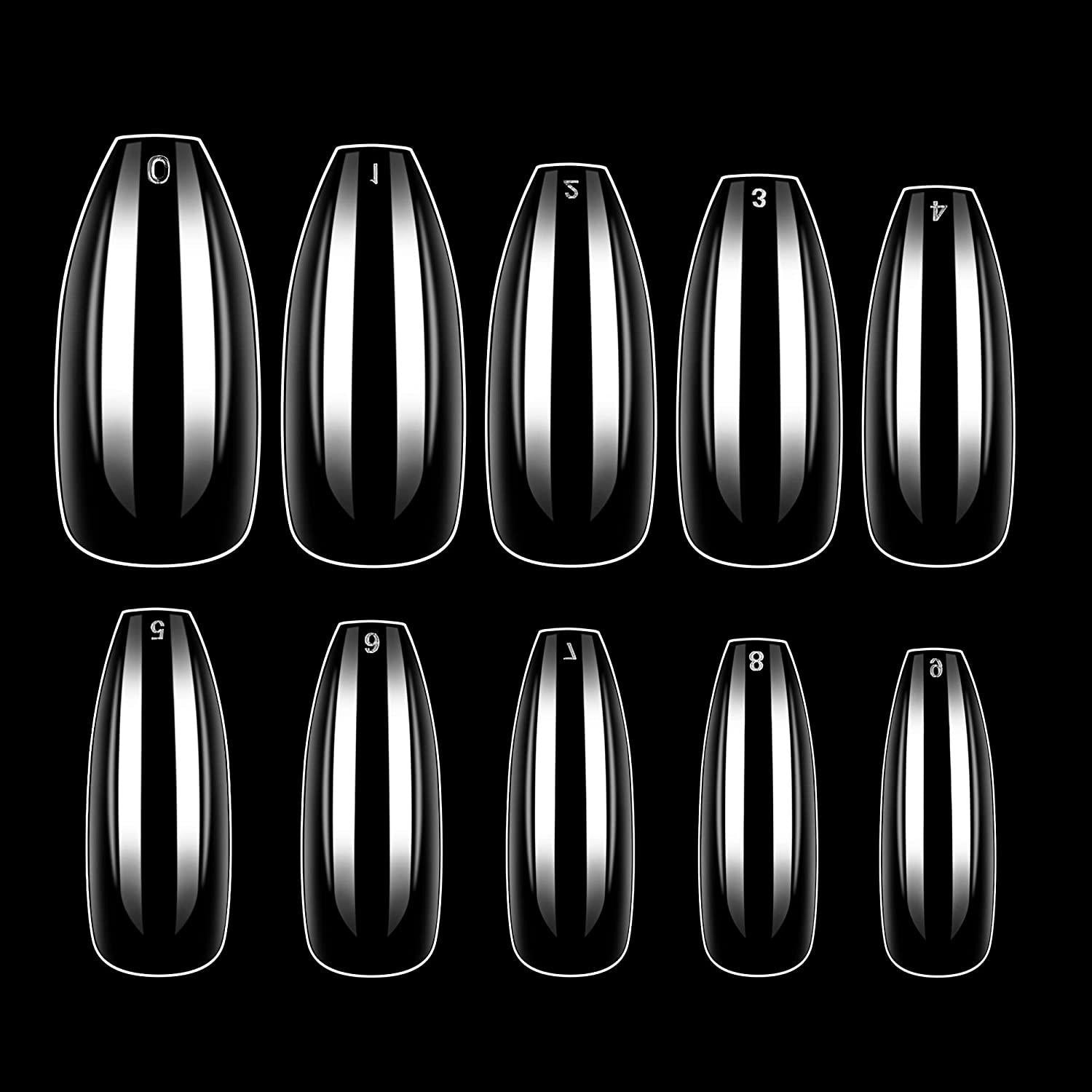 MAKARTT, Makartt 500pcs Coffin Nails Clear Ballerina Nail Tips Full Cover Acrylic False Nails 10 Sizes- for Nail Salons and DIY Nail Art