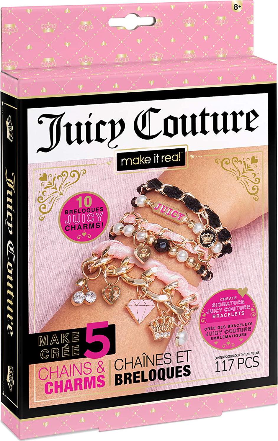 Make It Real, Make It Real - Juicy Couture Mini Chains and Charms - DIY Charm Bracelet Making Kit - Friendship Bracelet Kit with Charms, Beads and Cords - Arts and Crafts Bead Kit for Girls - Make 5 Bracelets
